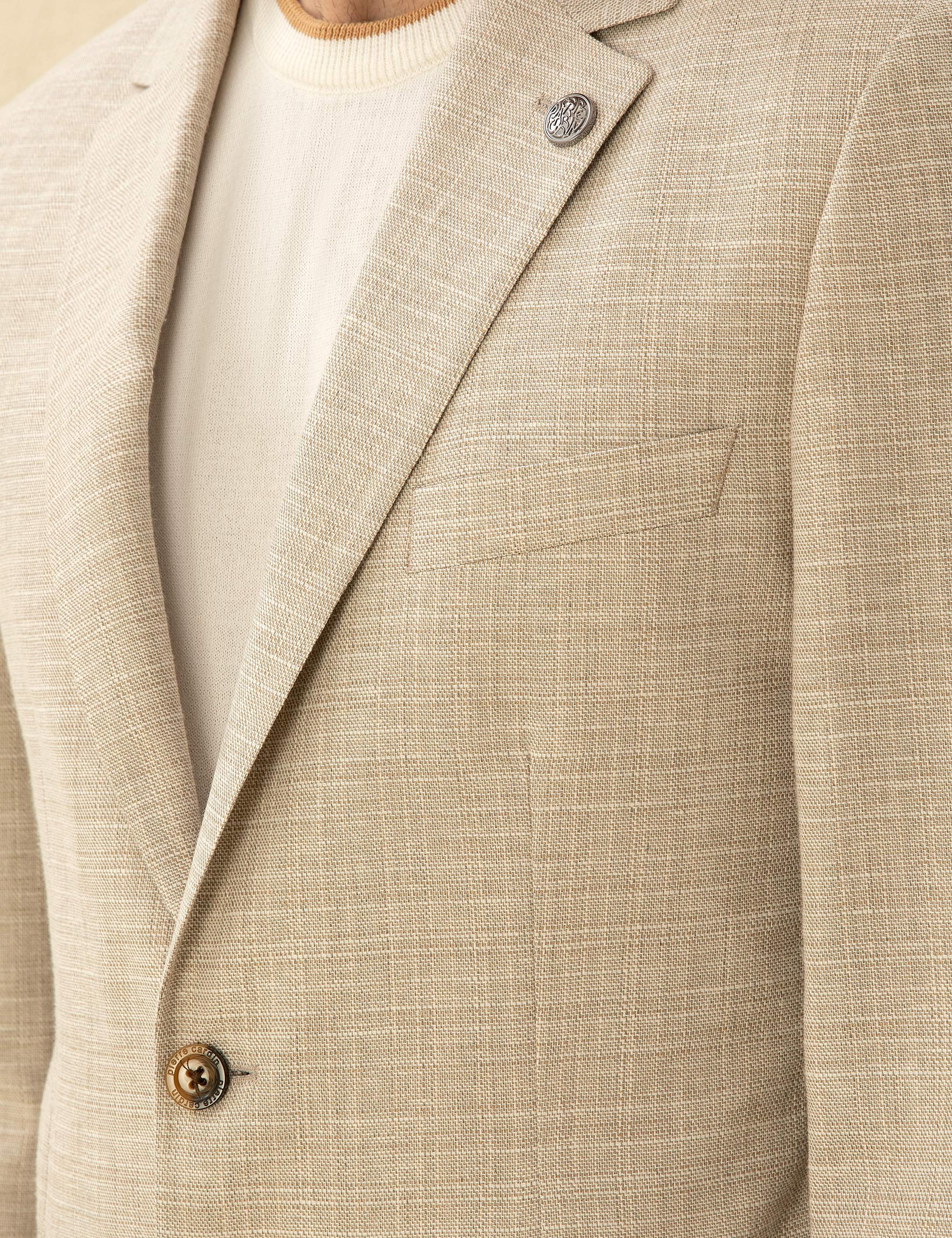 Bej Slim Fit Keten Karışımlı Blazer Ceket