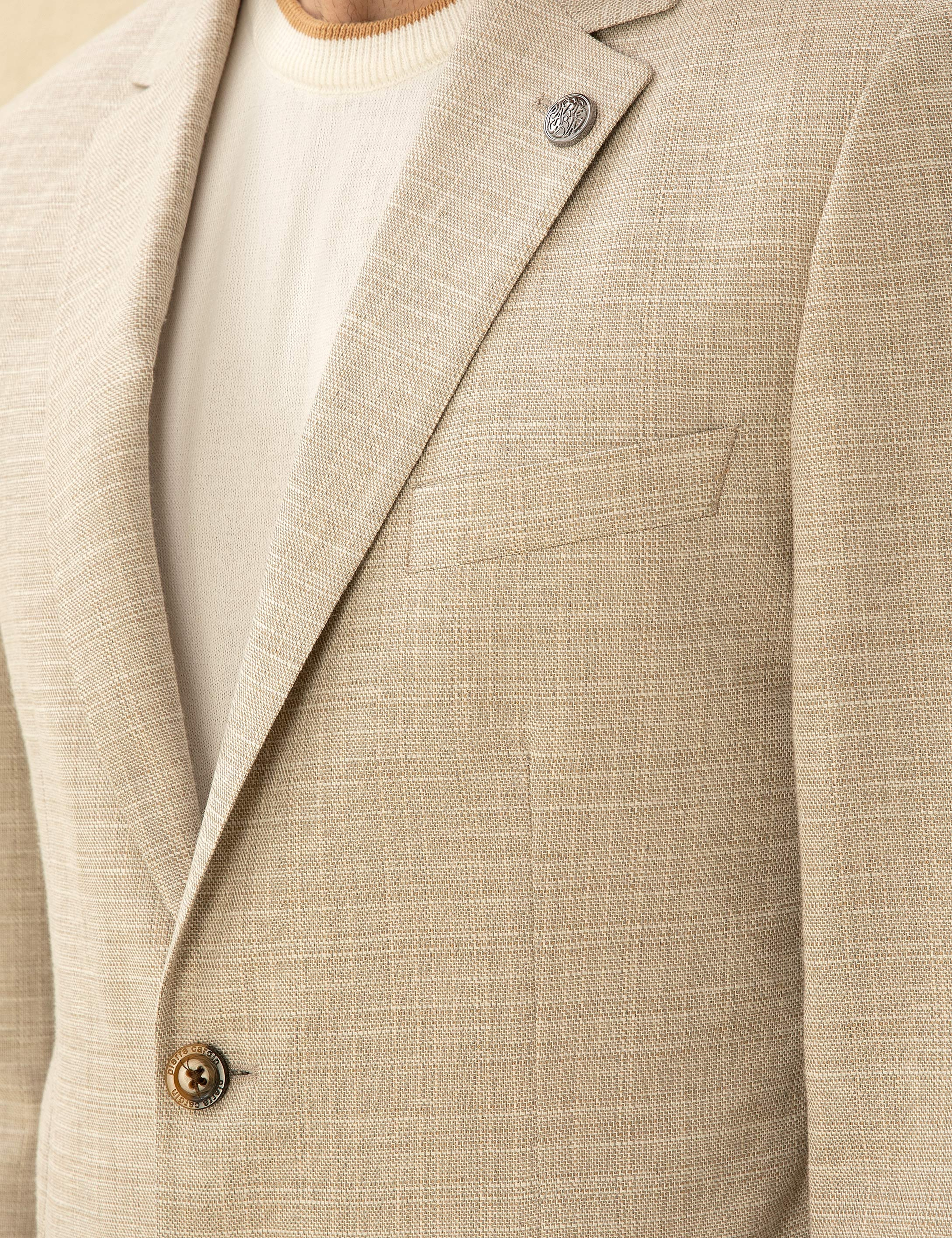 Bej Slim Fit Keten Karışımlı Blazer Ceket - Image 7