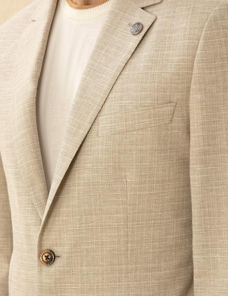 Bej Slim Fit Keten Karışımlı Blazer Ceket - 50277318137