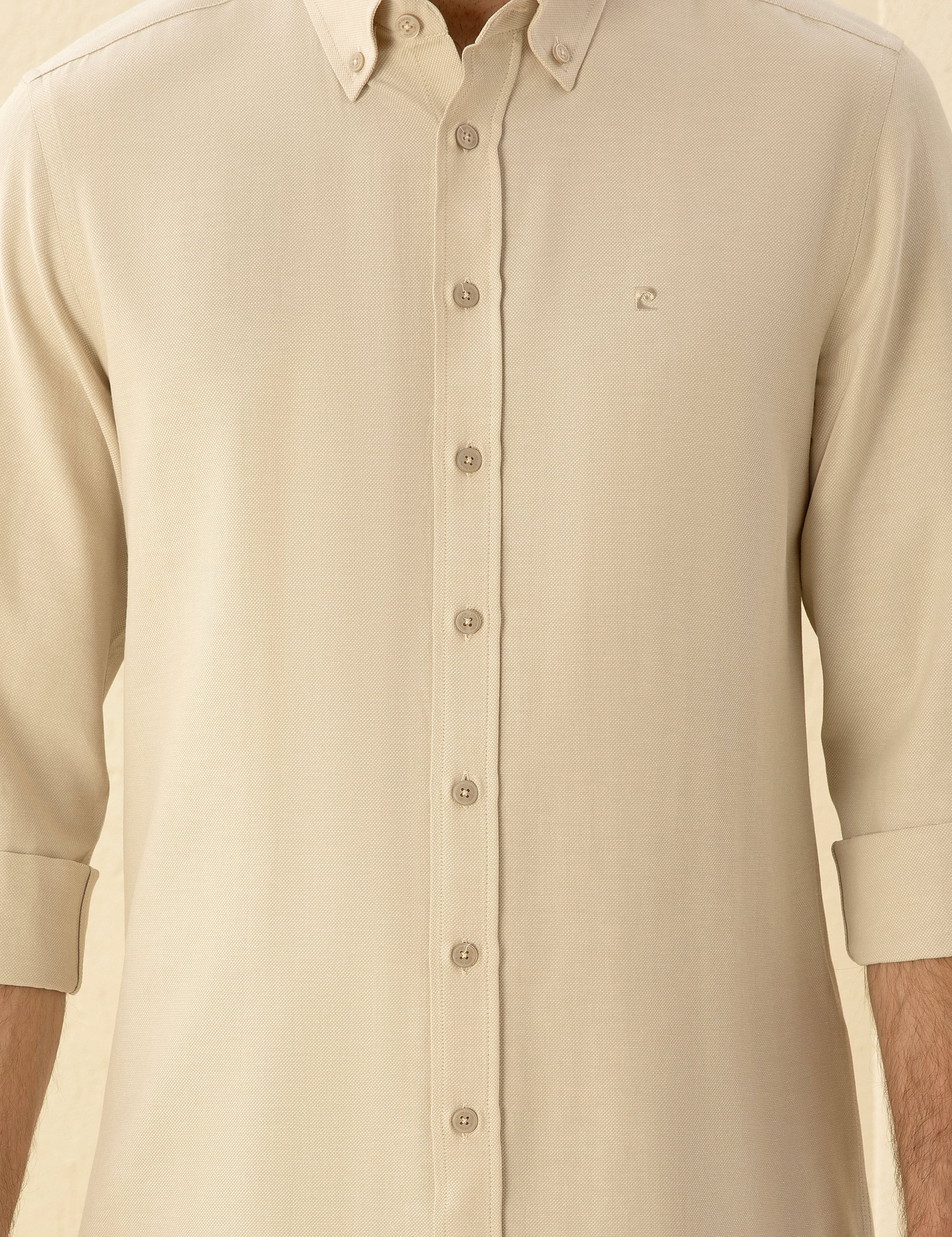 Bej Slim Fit Uzun Kollu Gömlek