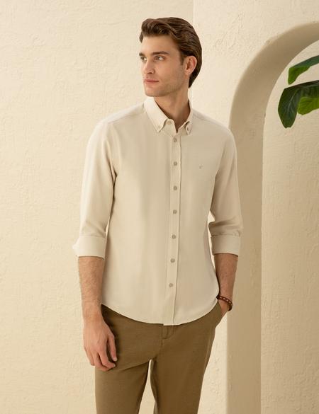 Bej Slim Fit Uzun Kollu Gömlek - 50275814042