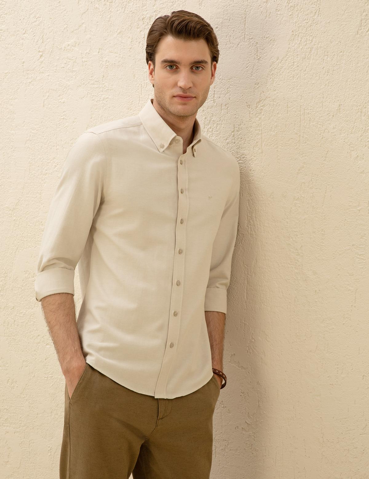 Bej Slim Fit Uzun Kollu Gömlek - 50275814042