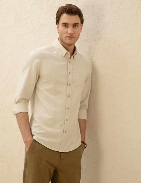Bej Slim Fit Uzun Kollu Gömlek - 50275814042