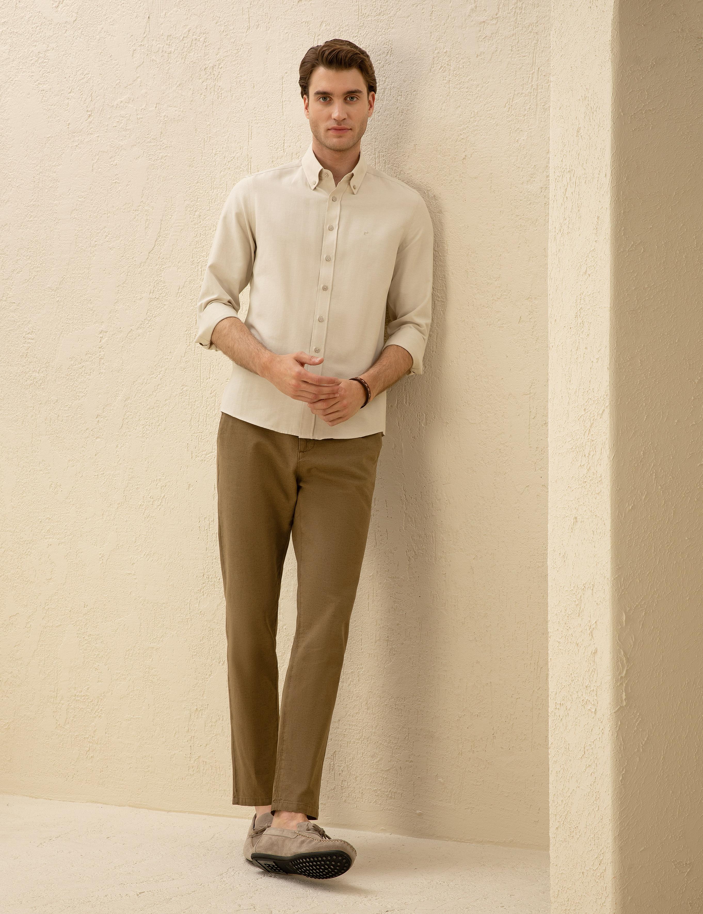 Haki Carrot Fit Keten Karışımlı Kanvas Pantolon