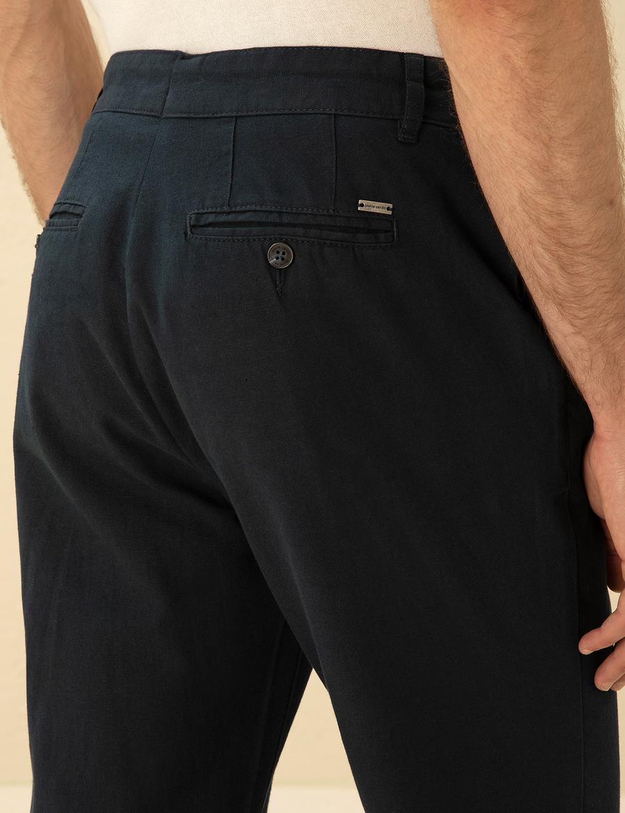 Lacivert Carrot Fit Keten Karışımlı Kanvas Pantolon