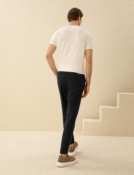 Lacivert Carrot Fit Keten Karışımlı Kanvas Pantolon - 50291517130