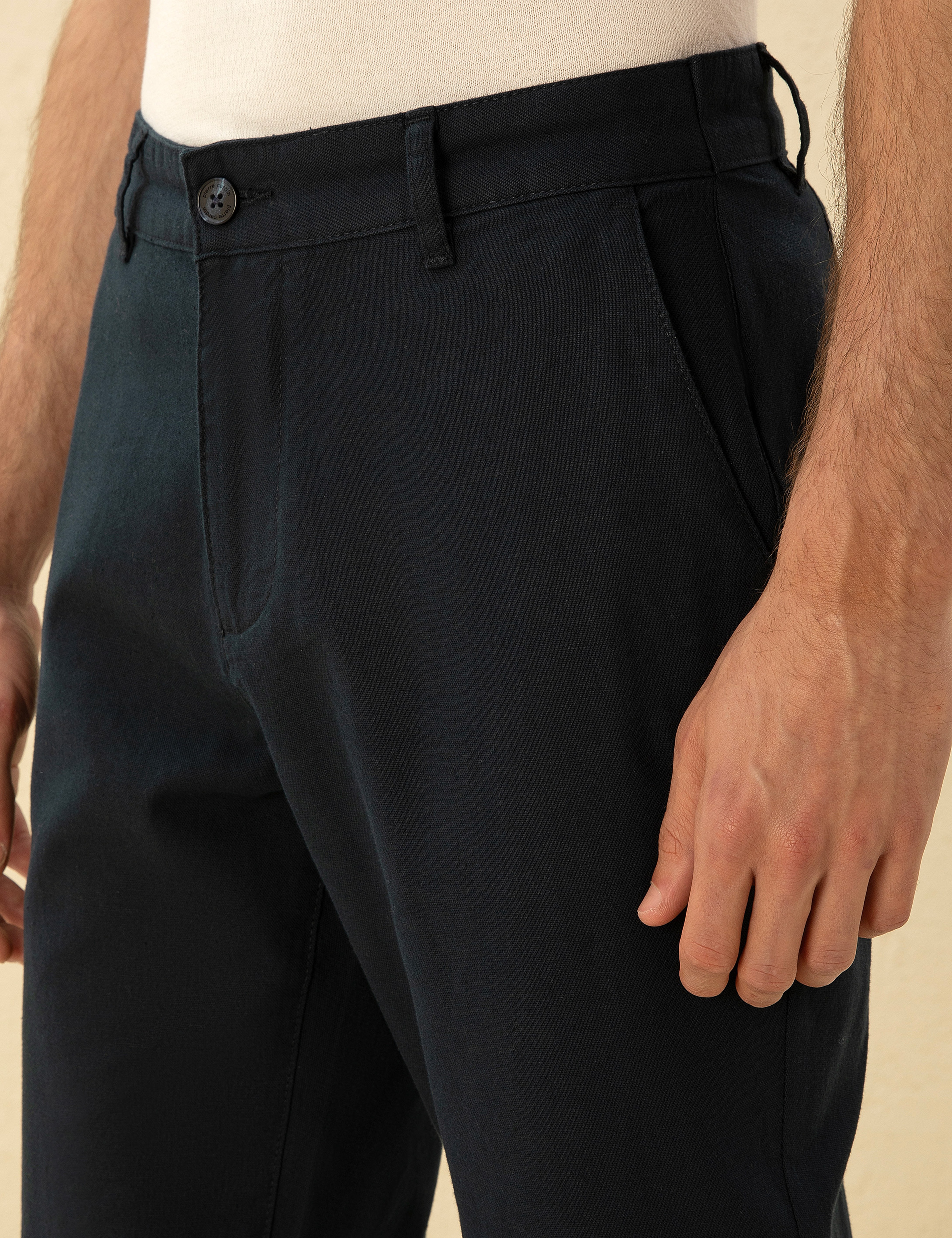 Lacivert Carrot Fit Keten Karışımlı Kanvas Pantolon - Image 5