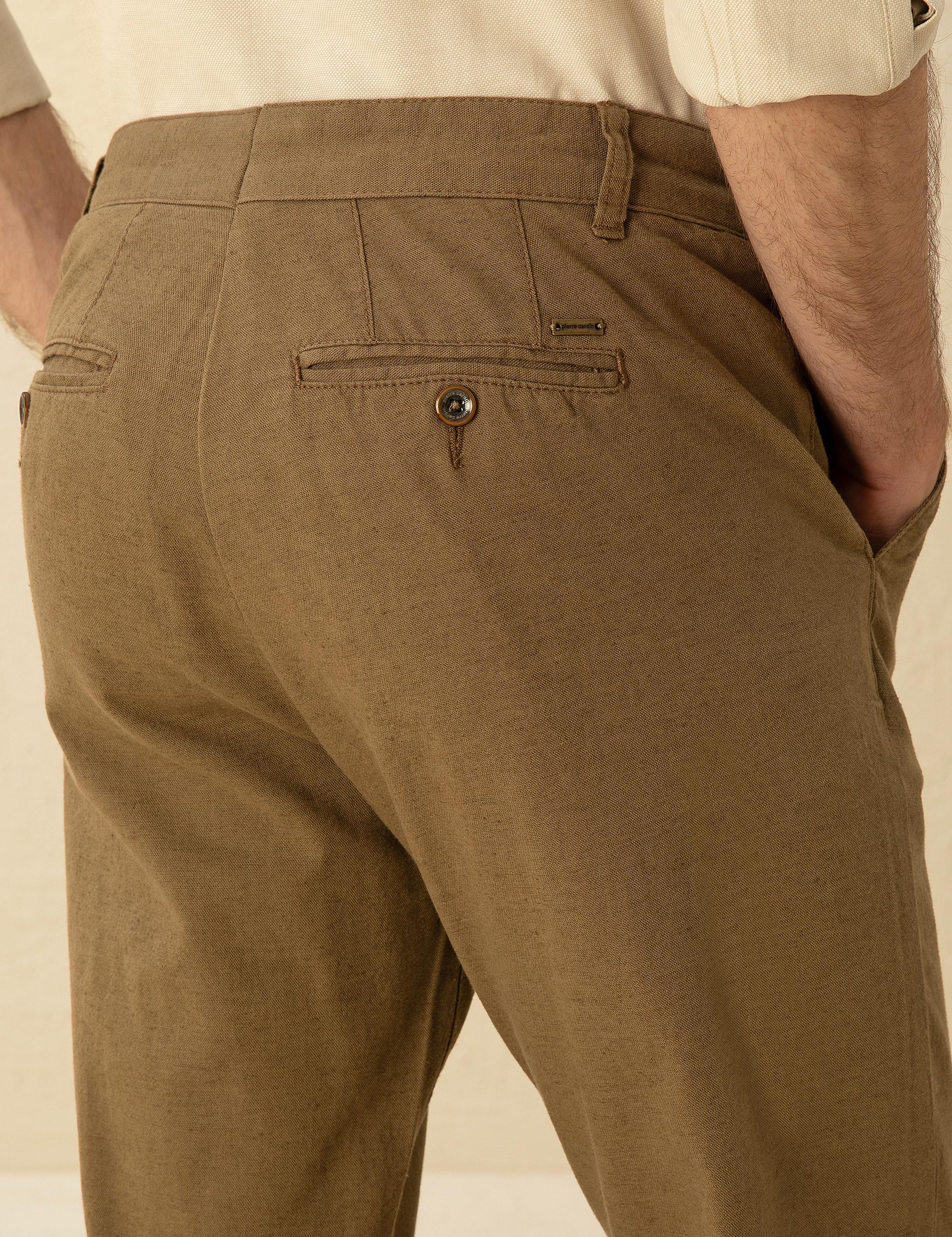 Haki Carrot Fit Keten Karışımlı Kanvas Pantolon - Image 6