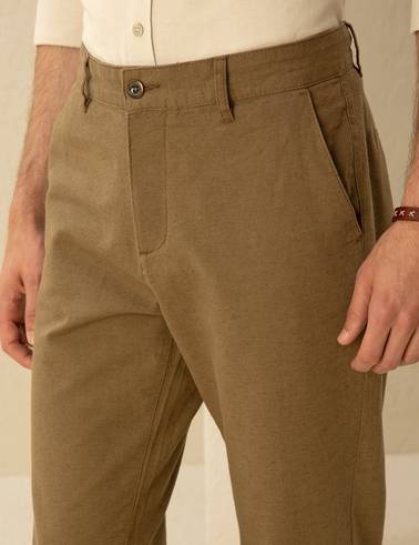 Haki Carrot Fit Keten Karışımlı Kanvas Pantolon