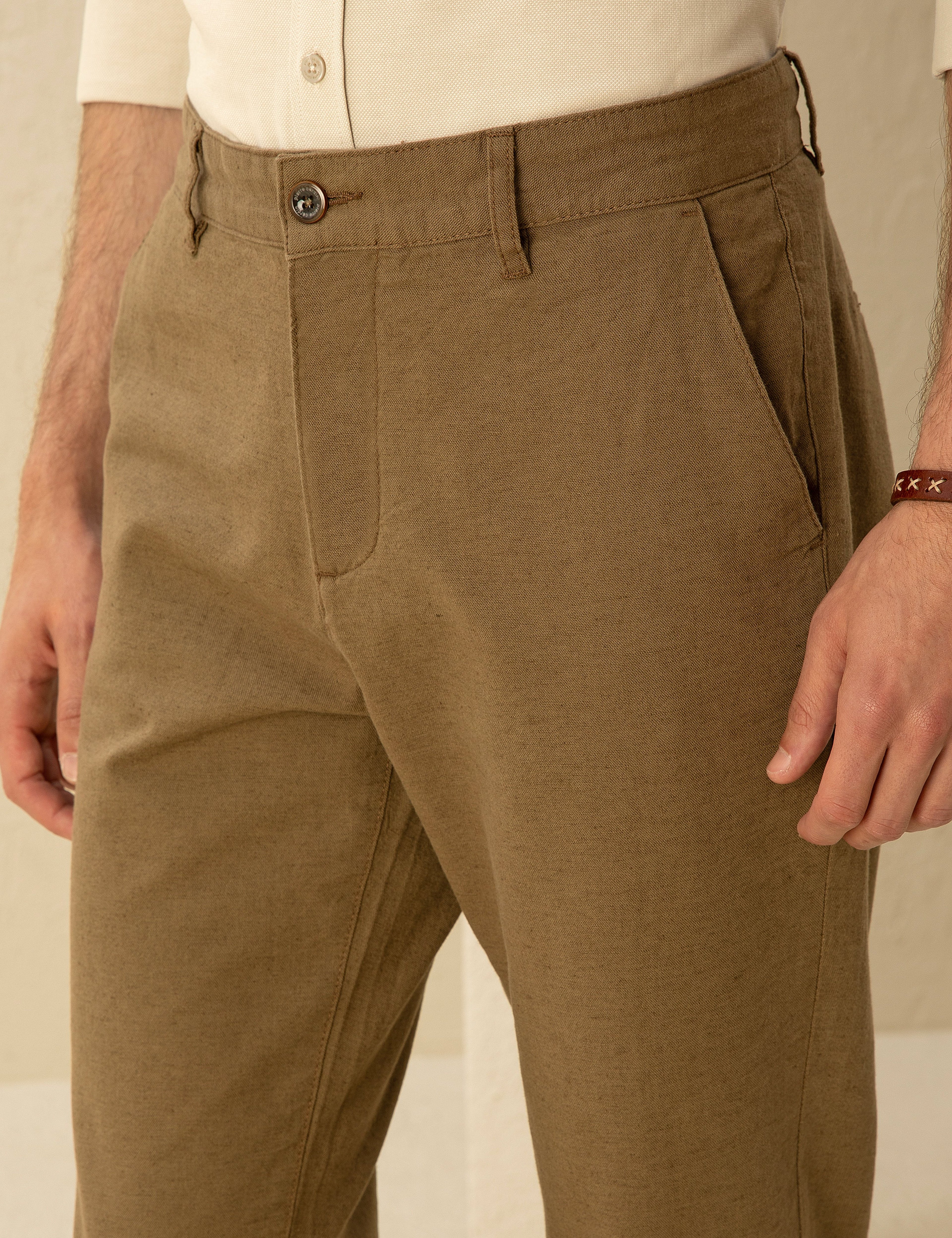 Haki Carrot Fit Keten Karışımlı Kanvas Pantolon - Image 5