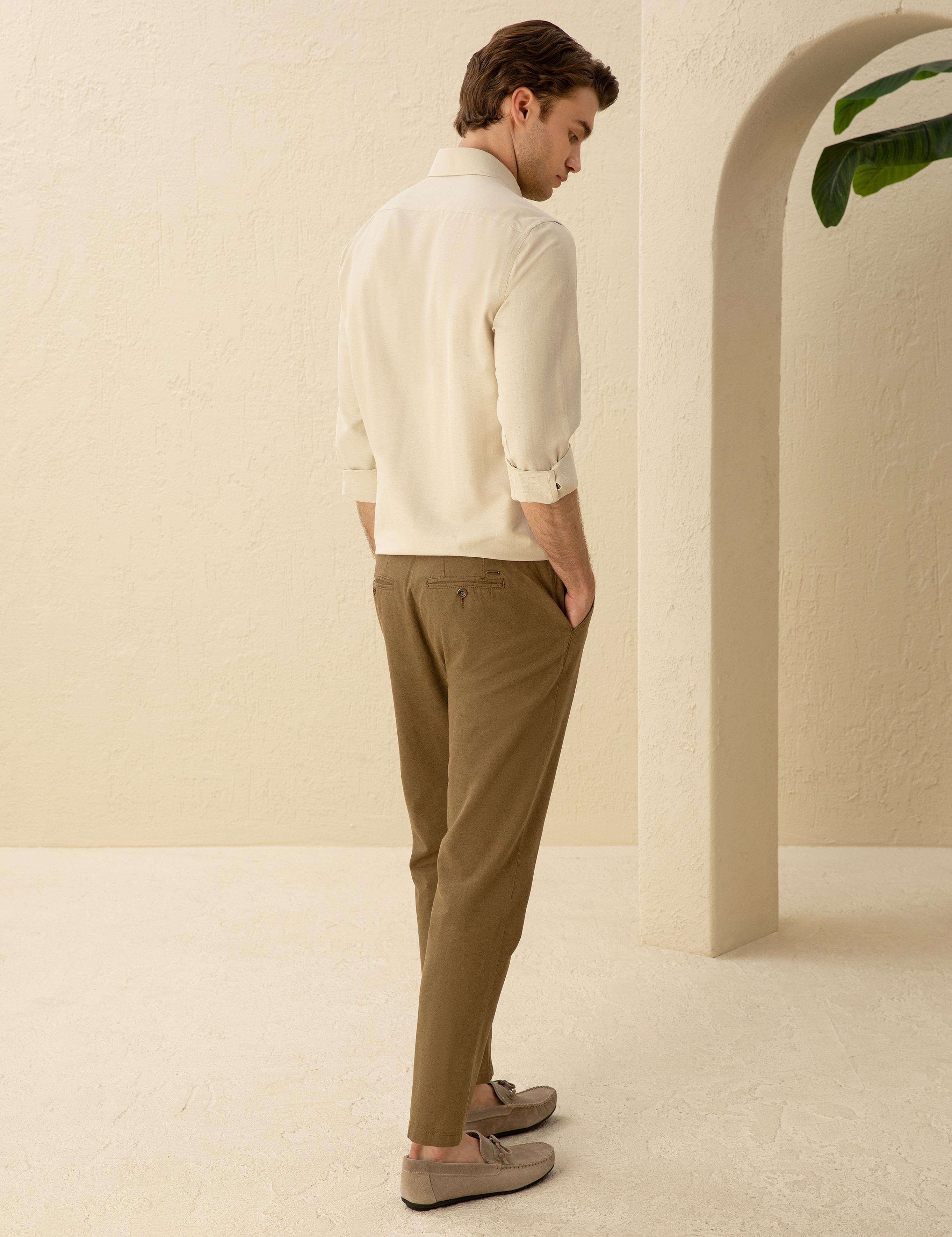 Haki Carrot Fit Keten Karışımlı Kanvas Pantolon