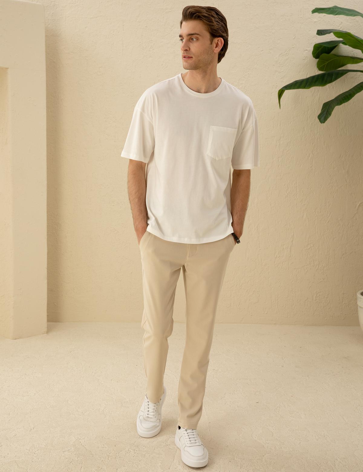 Ekru Comfort Fit Tişört - 50289362007