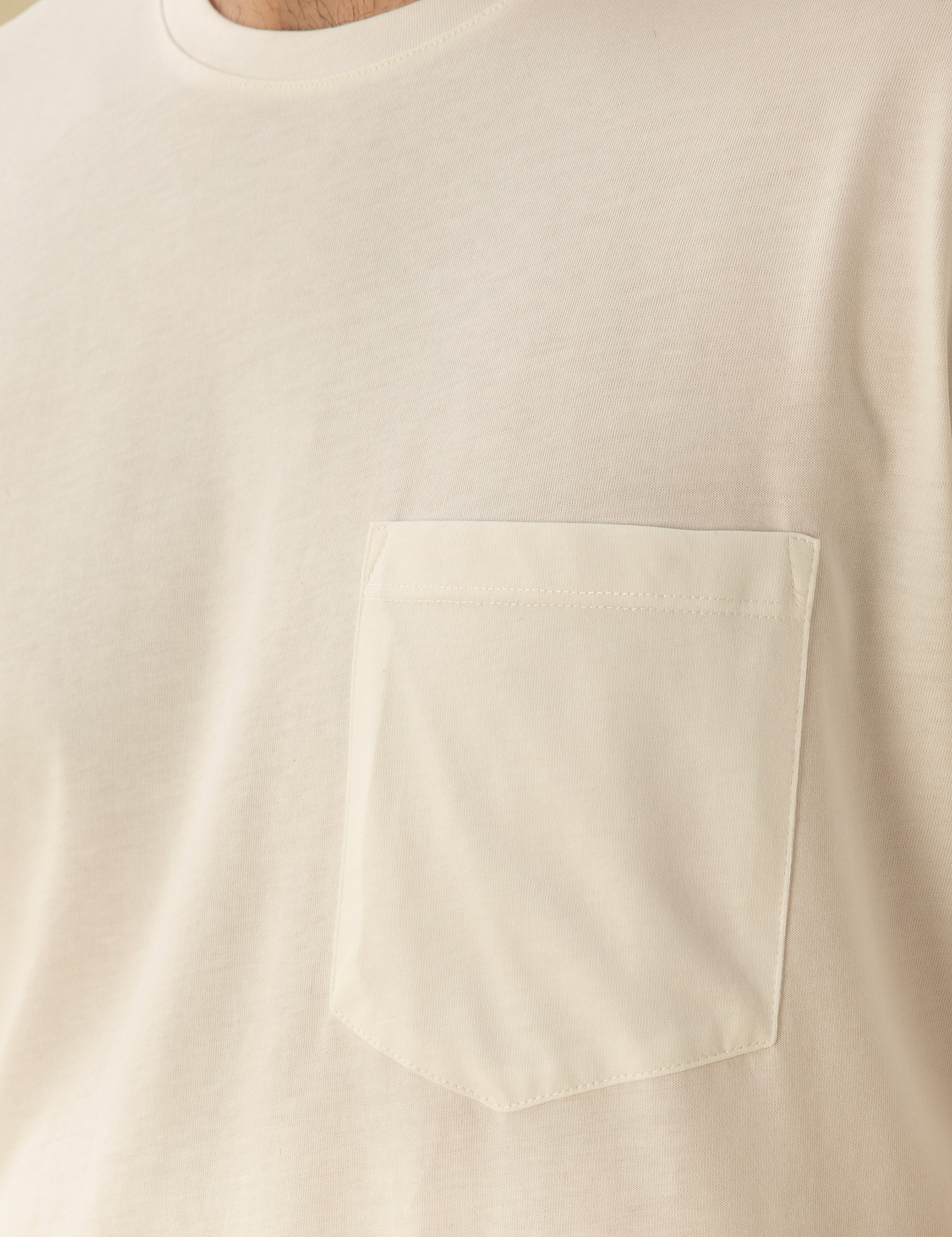 Ekru Comfort Fit %100 Pamuk Bisiklet Yaka Tişört - Image 7