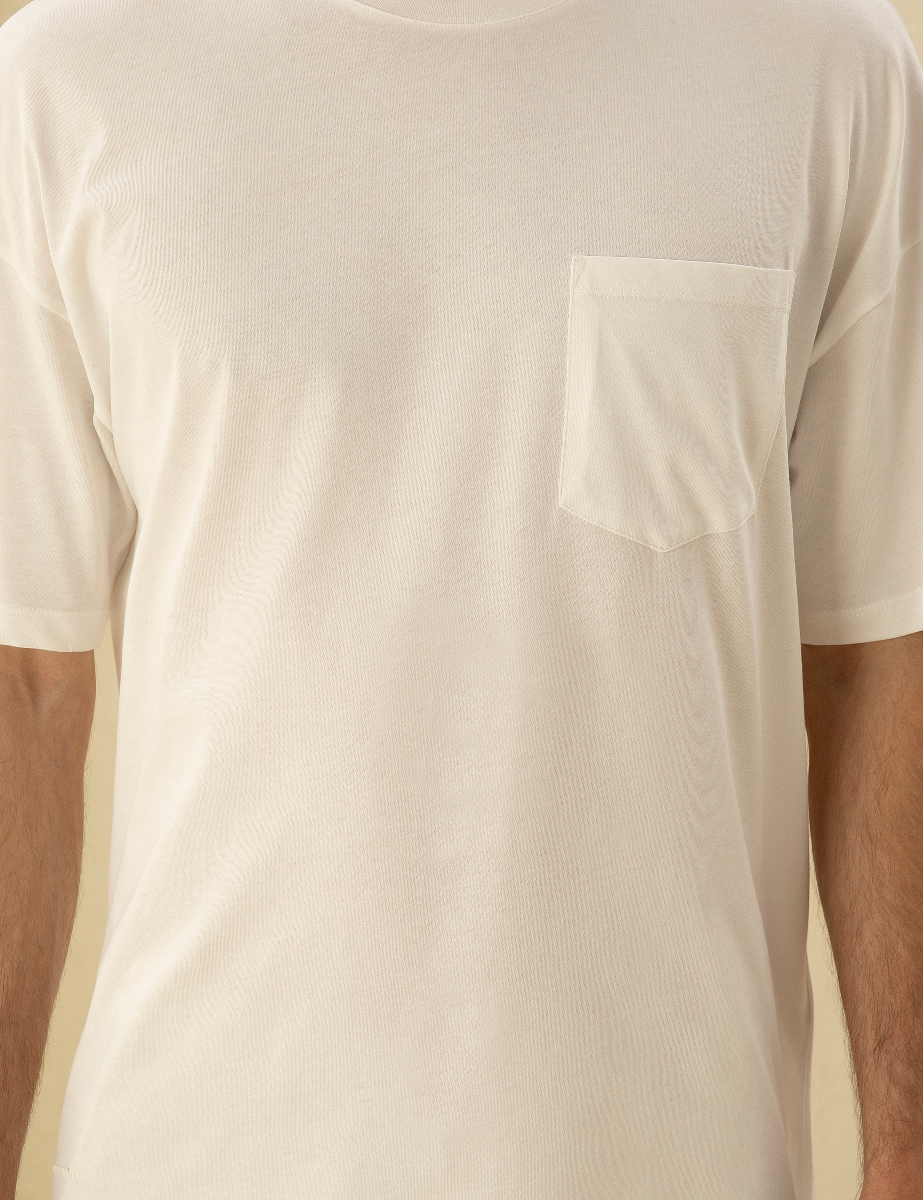 Ekru Comfort Fit %100 Pamuk Bisiklet Yaka Tişört - Image 6