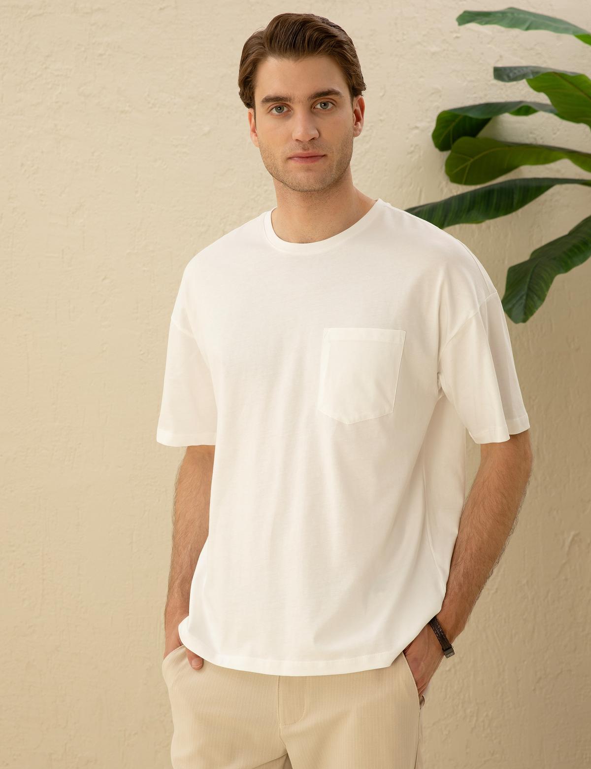 Ekru Comfort Fit Tişört - 50289362007