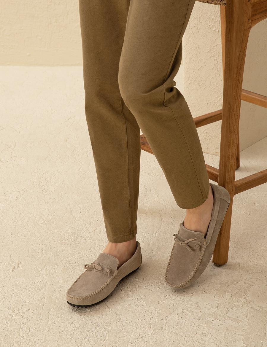 Bej %100 Deri Loafer