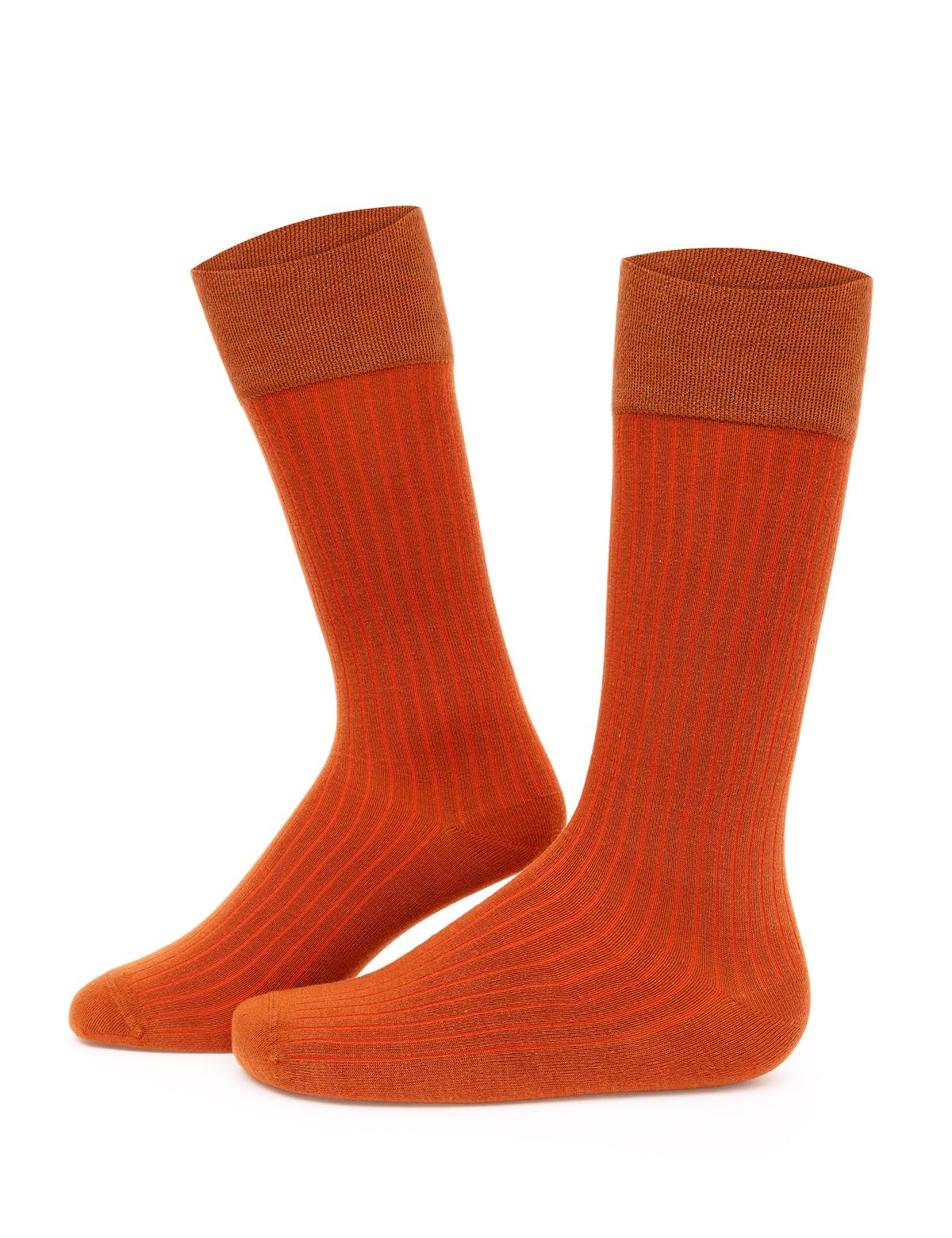 Erkek Bambu Karışımlı Turuncu Soket Desenli Çorap