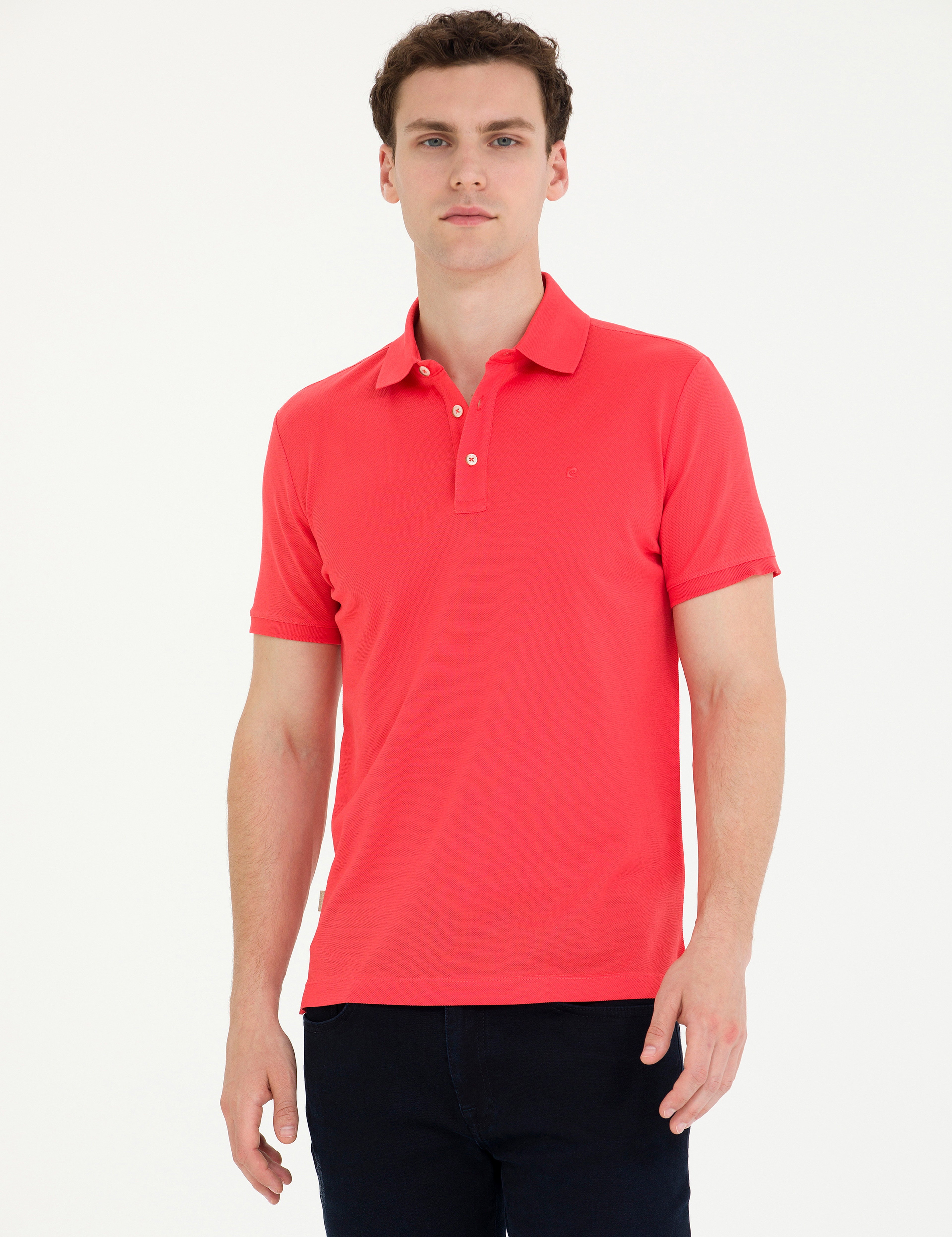 Nar Çiçeği Slim Fit %100 Pamuk Merserize Düğmeli Polo Yaka Basic Tişört - Image 1