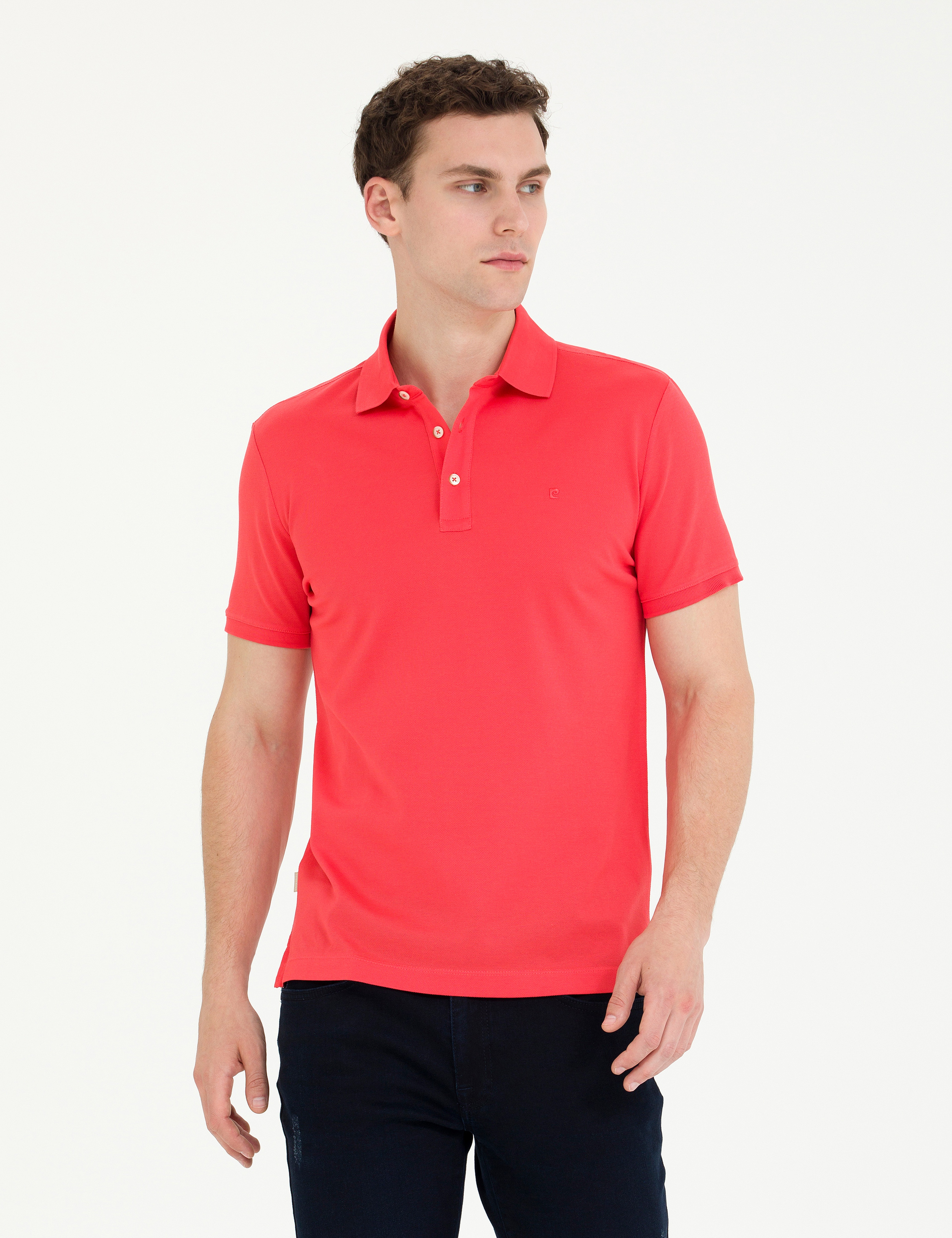 Nar Çiçeği Slim Fit %100 Pamuk Merserize Düğmeli Polo Yaka Basic Tişört