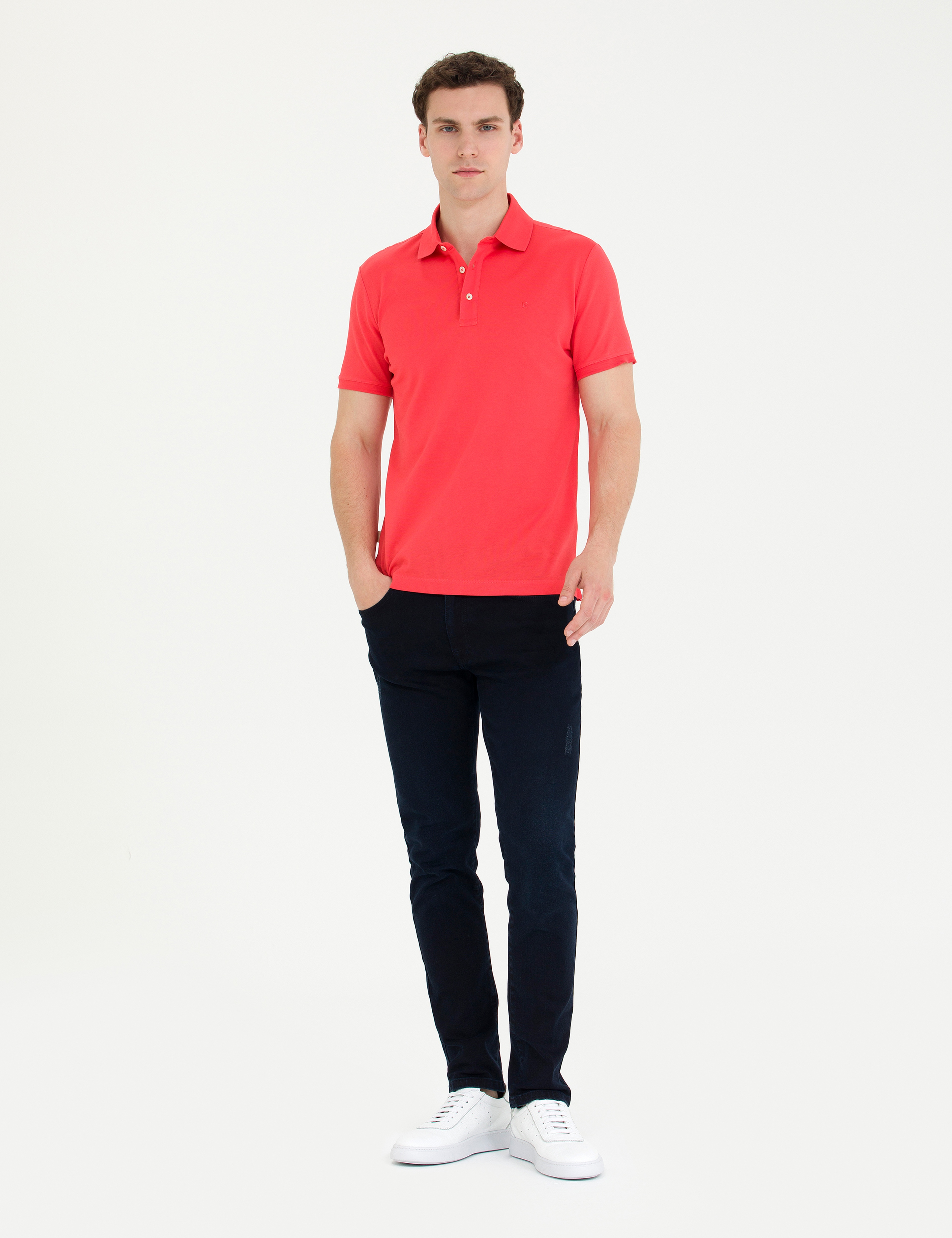 Nar Çiçeği Slim Fit %100 Pamuk Merserize Düğmeli Polo Yaka Basic Tişört - Image 4