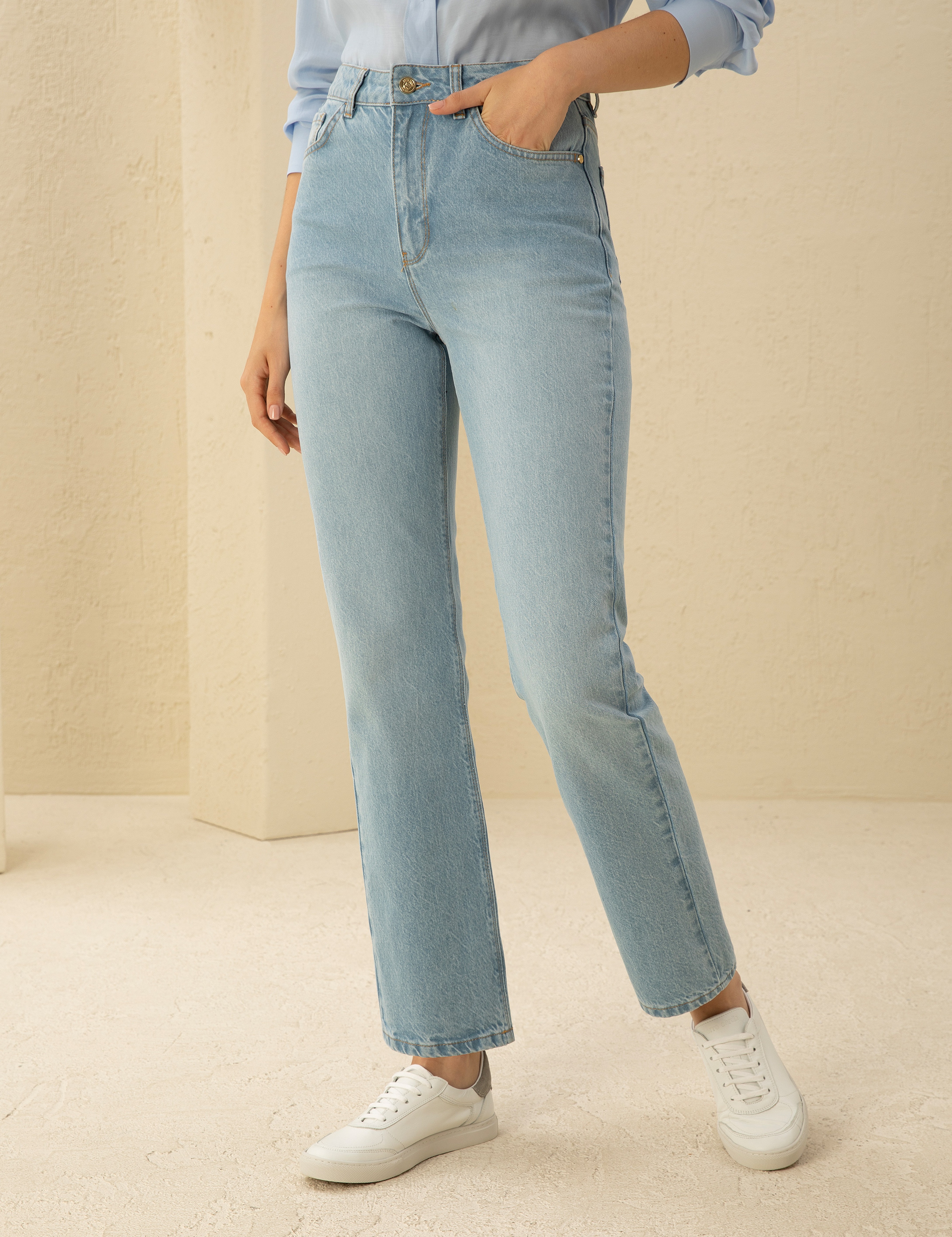 Açık Mavi Straight Fit Jean Pantolon - Image 2