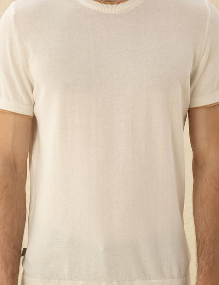 Ekru Slim Fit Bisiklet Yaka Triko Tişört - 50294638011