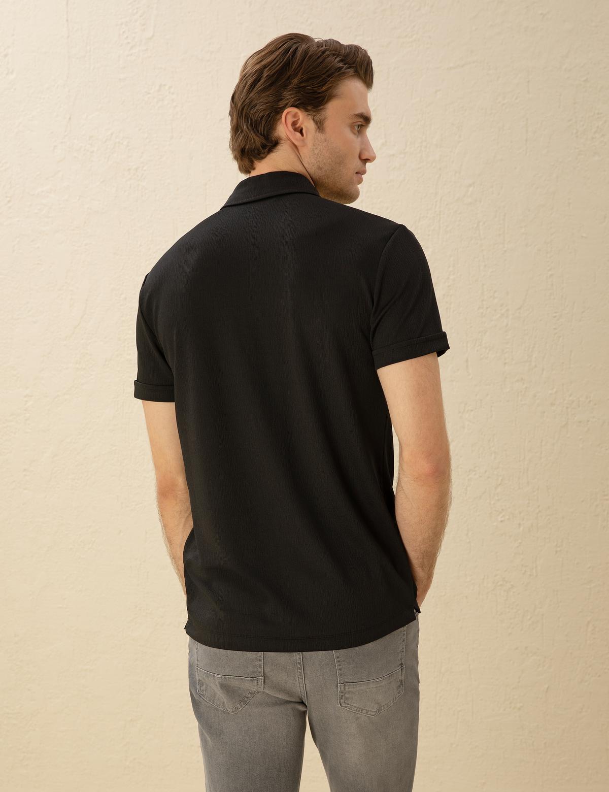 Siyah Slim Fit Tişört - 50292631007