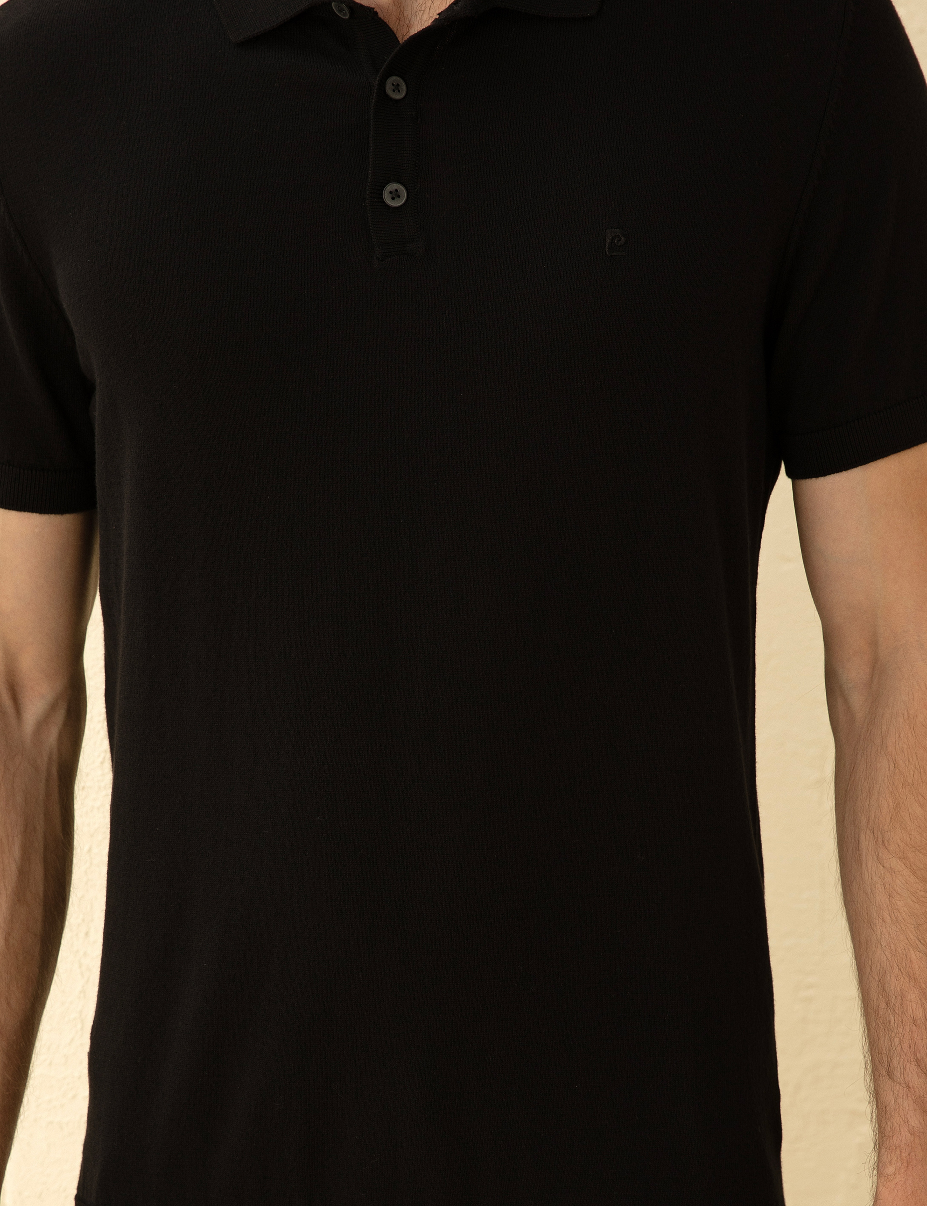 Siyah Slim Fit Düğmeli Polo Yaka Triko Tişört - Image 6