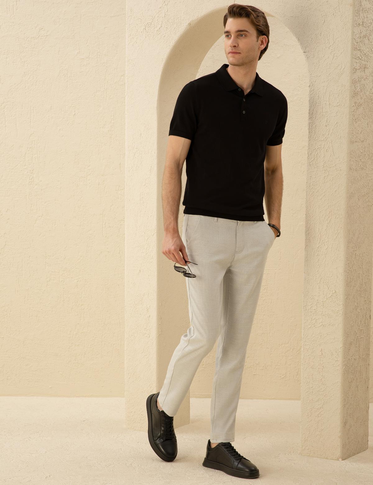 Siyah Slim Fit Düğmeli Polo Yaka Triko Tişört - 50294580028