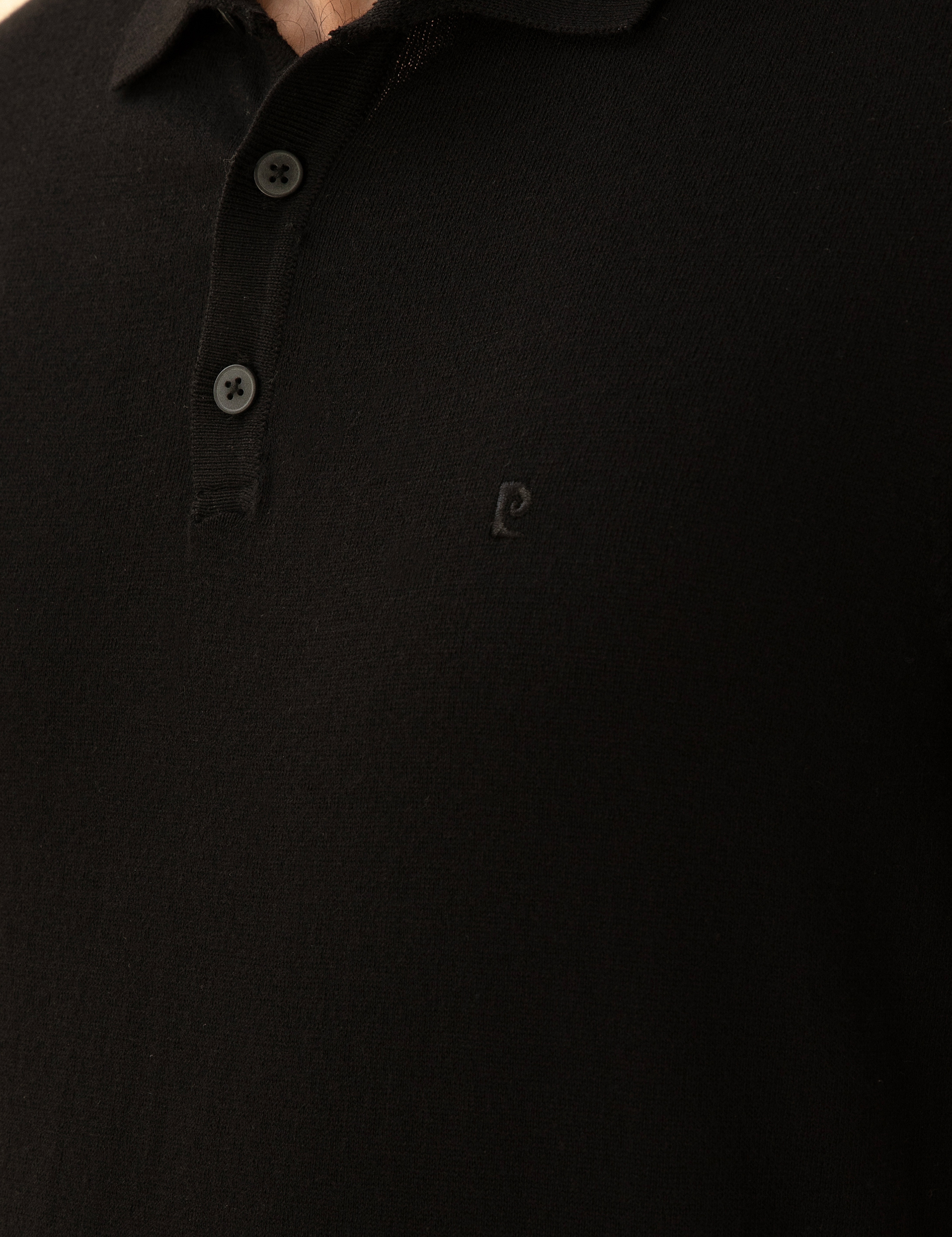 Siyah Slim Fit Düğmeli Polo Yaka Triko Tişört - Image 7