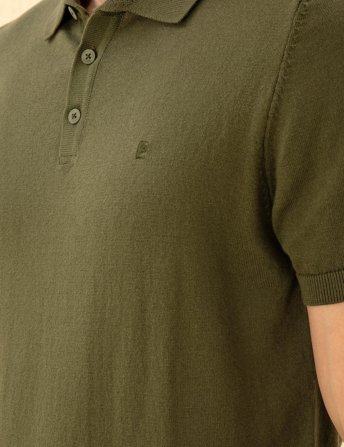 Haki Slim Fit Düğmeli Polo Yaka Triko Tişört - 50294580009