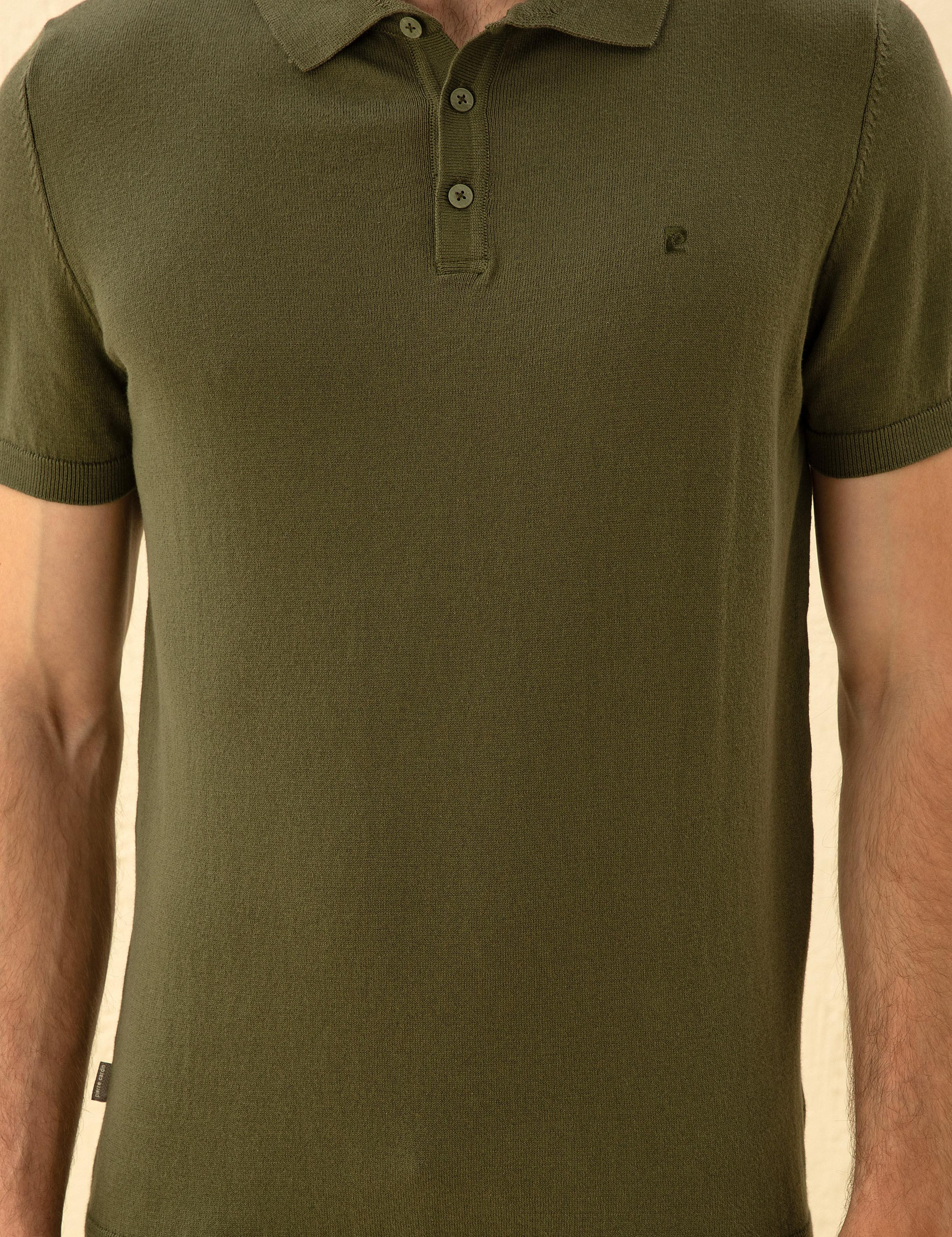 Haki Slim Fit Düğmeli Polo Yaka Triko Tişört