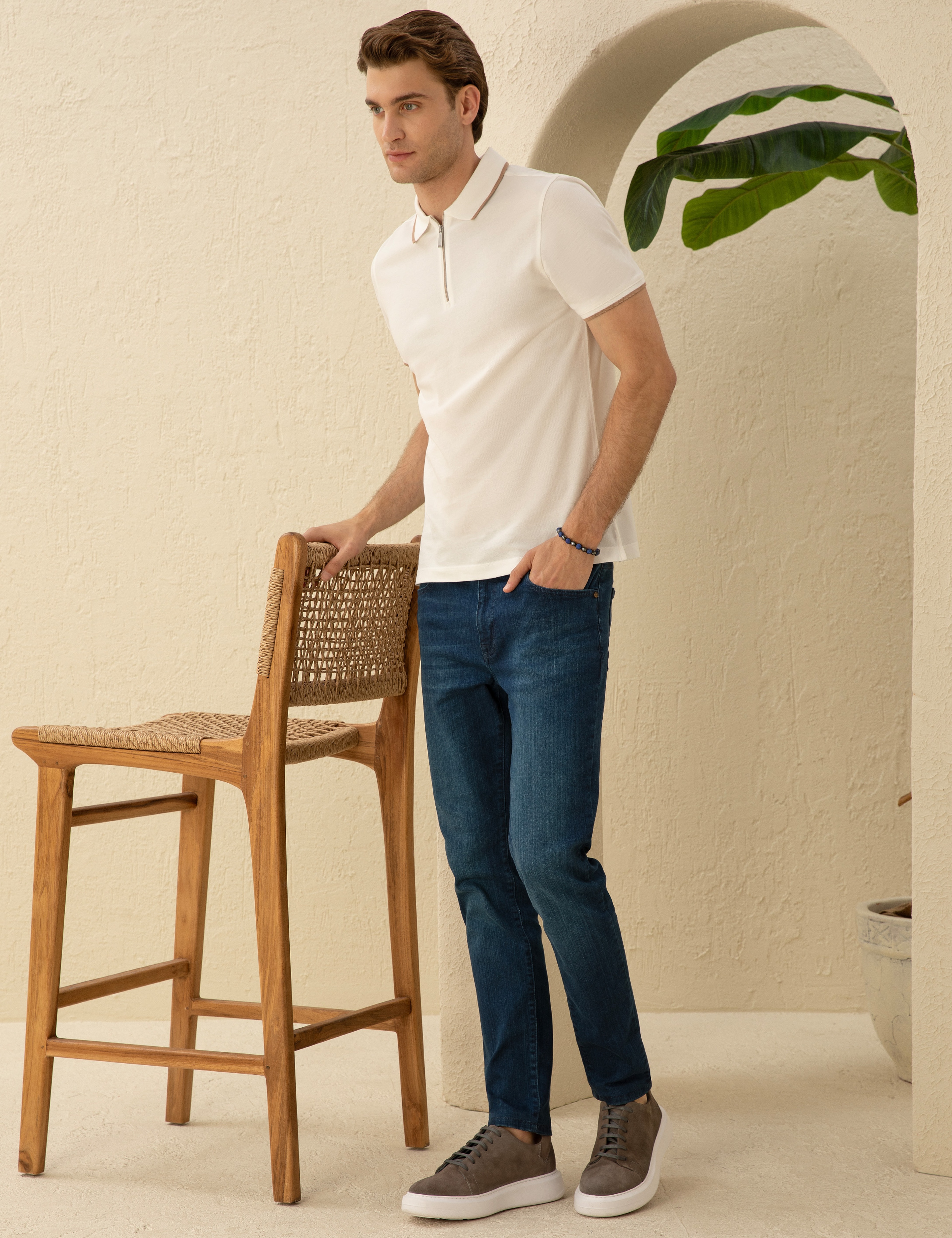 Ekru Slim Fit Tişört - Image 4
