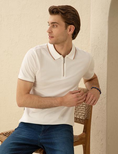 Ekru Slim Fit Tişört - 50292632001