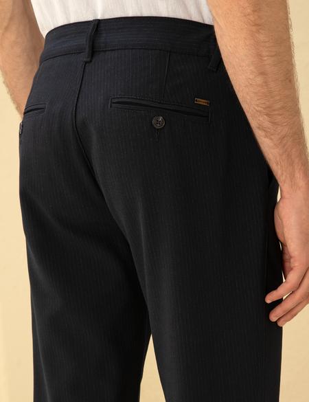 Lacivert Slim Fit Kanvas Çizgili Pantolon - 50291518083