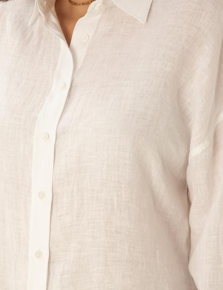 Beyaz Oversize Keten  Gömlek - 50286968063