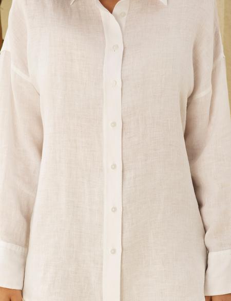 Beyaz Oversize Keten  Gömlek - 50286968063