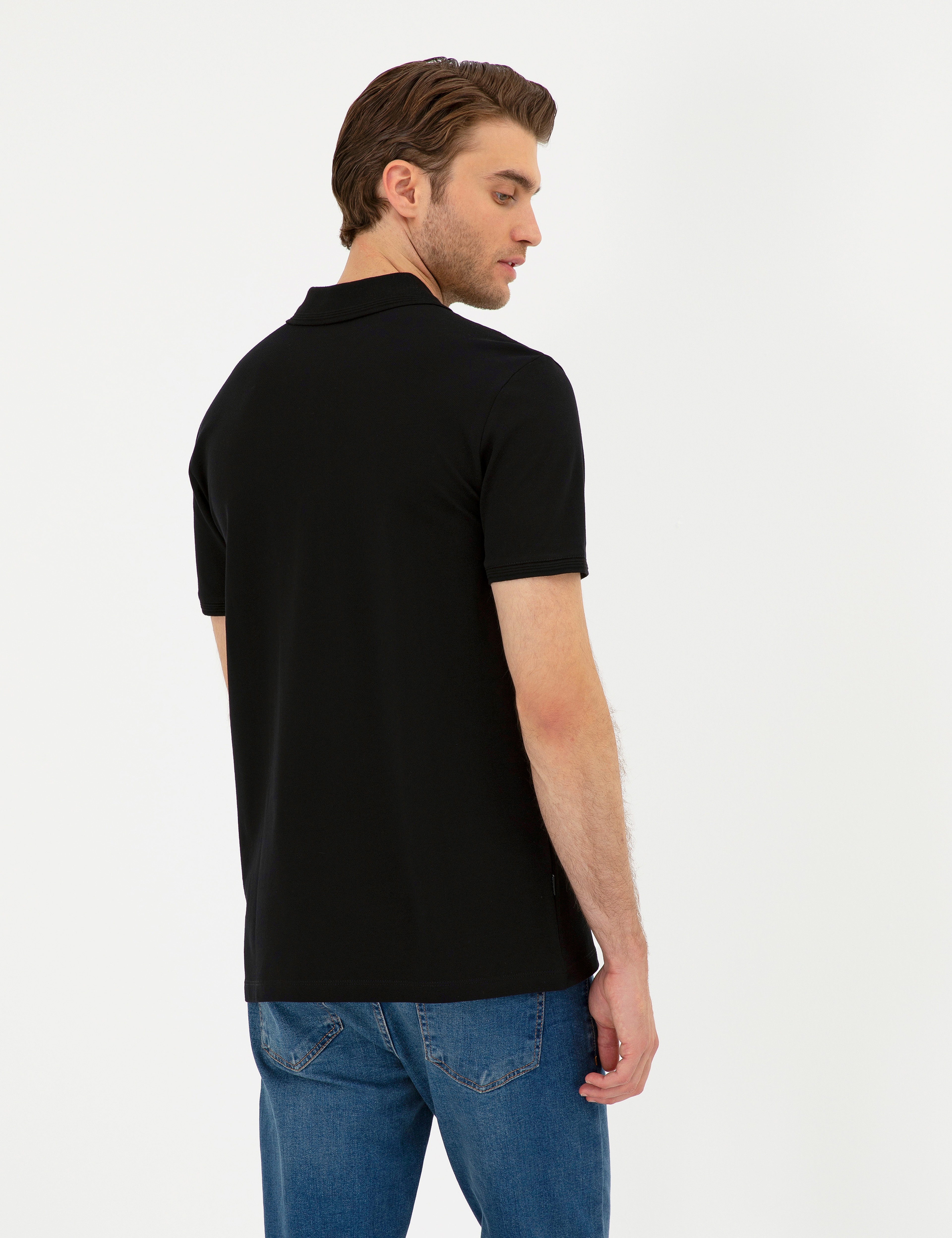 Siyah Regular Fit %100 Pamuk Cepli Düğmeli Polo Yaka Basic Tişört