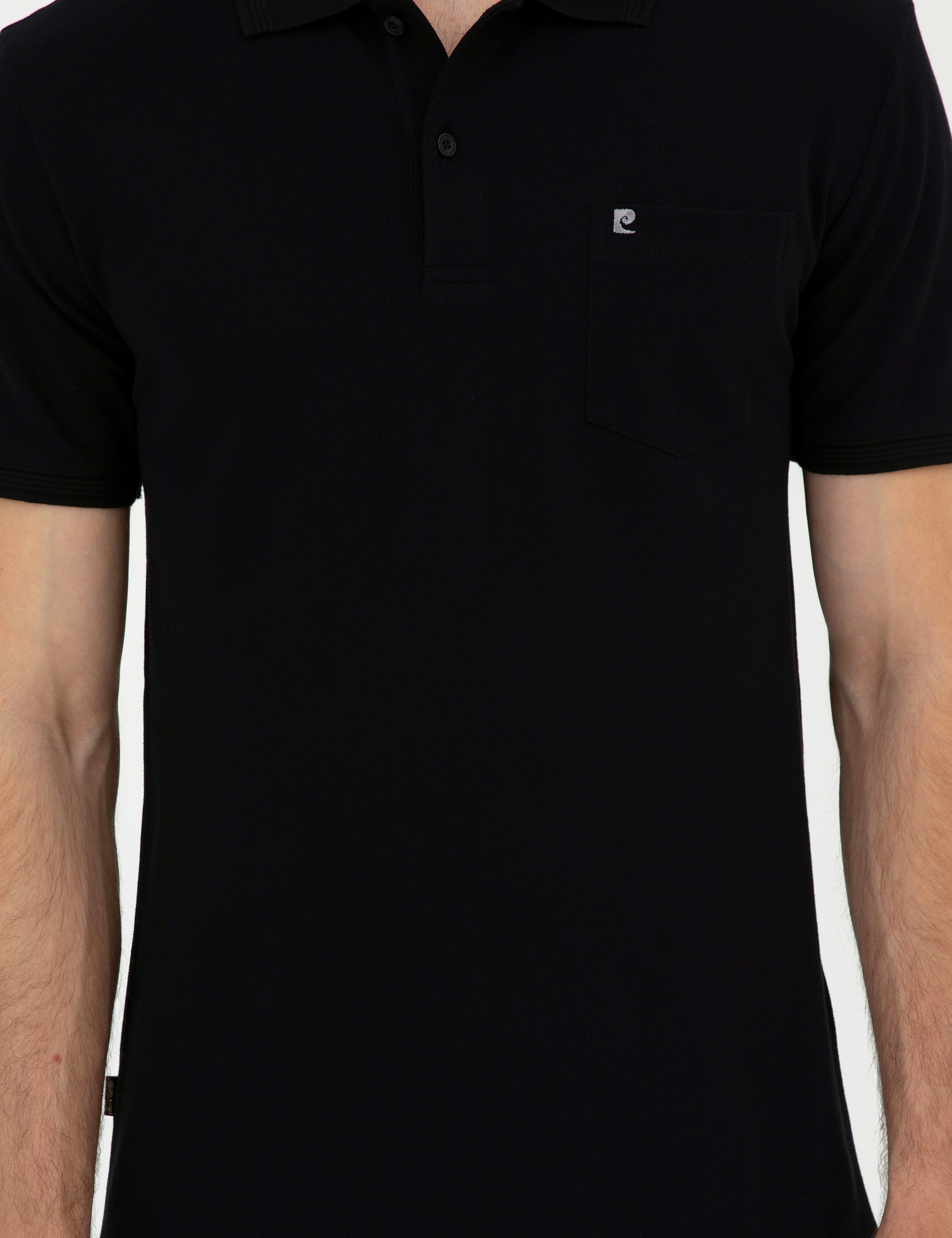 Siyah Regular Fit %100 Pamuk Cepli Düğmeli Polo Yaka Basic Tişört - Image 6