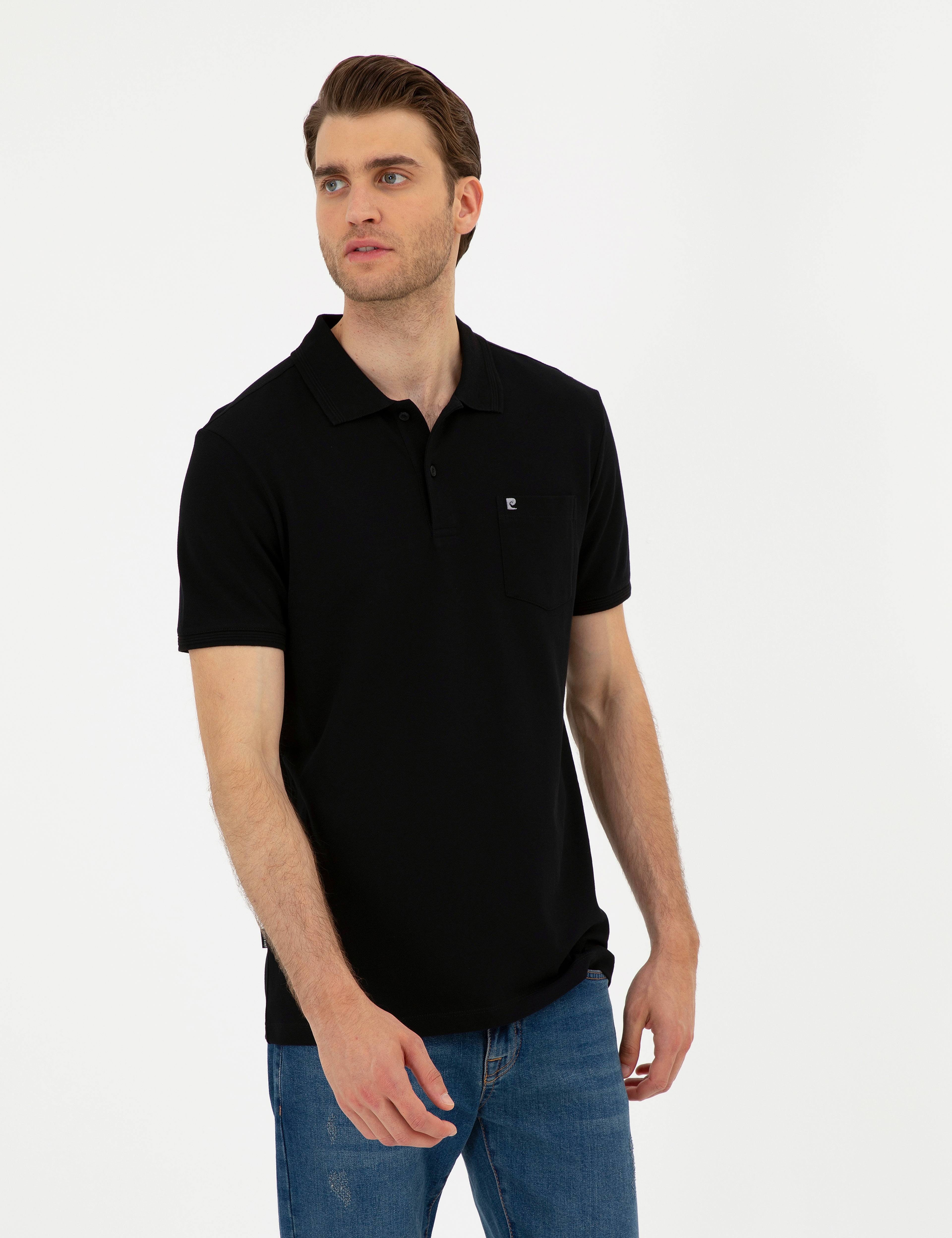 Siyah Regular Fit %100 Pamuk Cepli Düğmeli Polo Yaka Basic Tişört