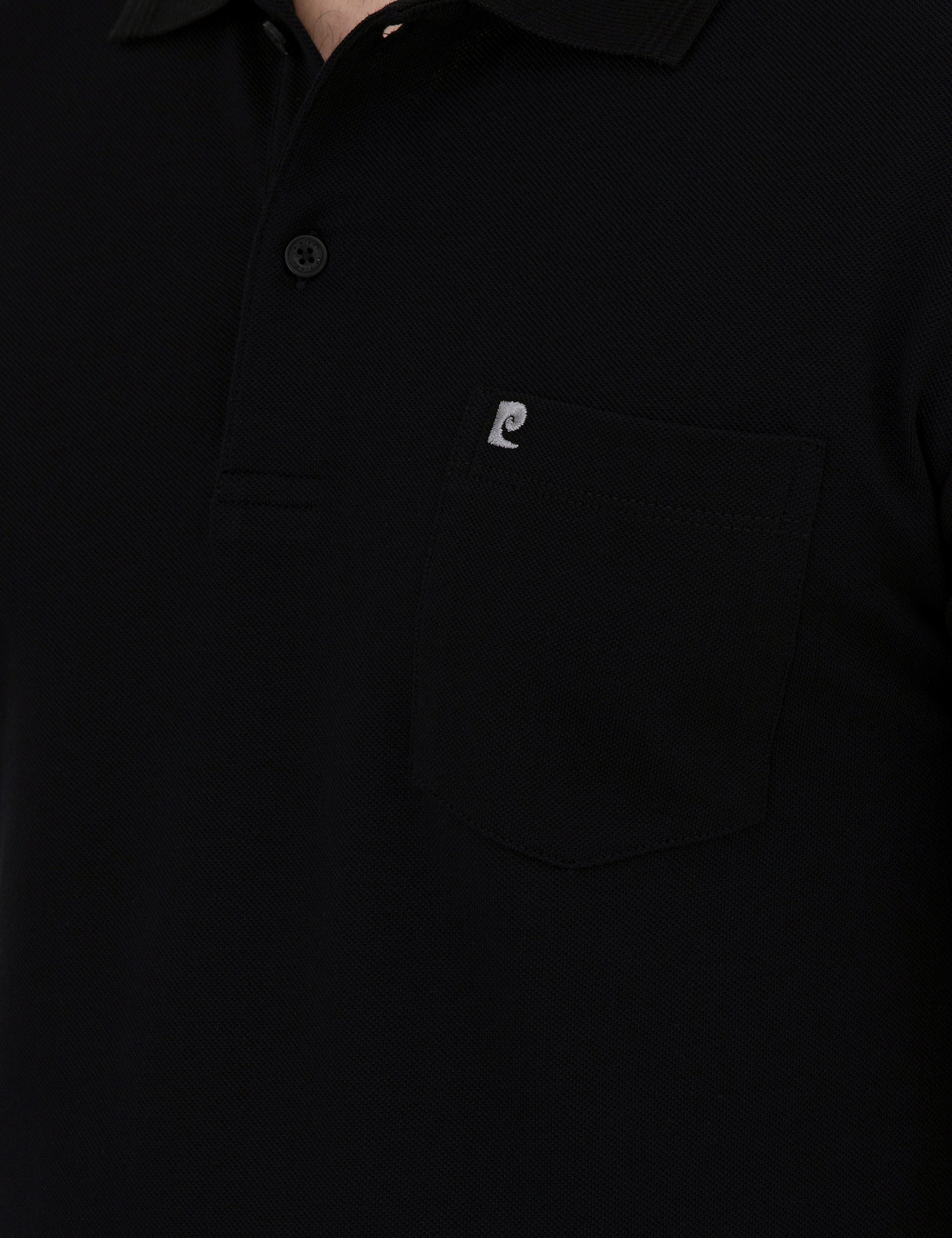 Siyah Regular Fit %100 Pamuk Cepli Düğmeli Polo Yaka Basic Tişört - Image 7