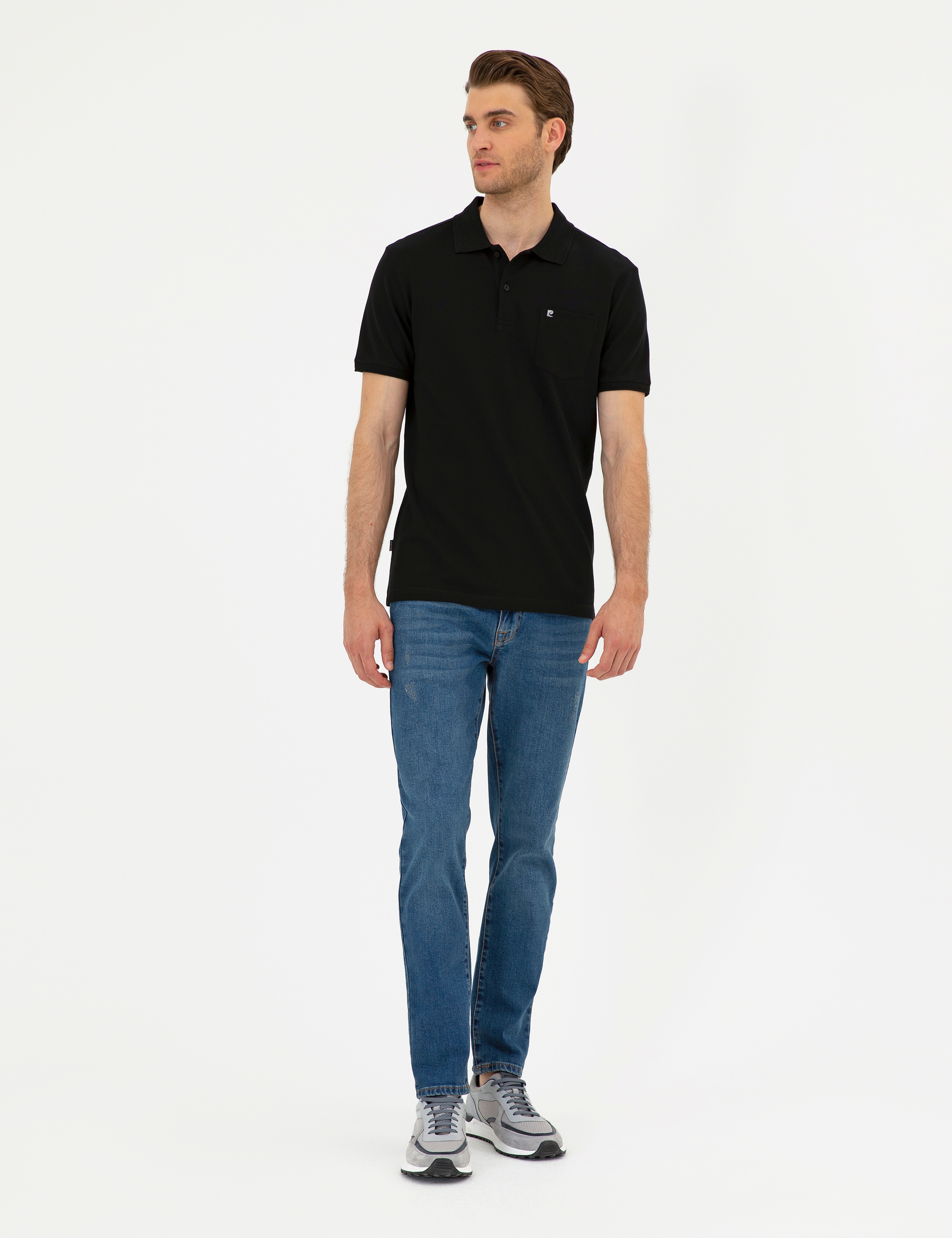 Siyah Regular Fit %100 Pamuk Cepli Düğmeli Polo Yaka Basic Tişört
