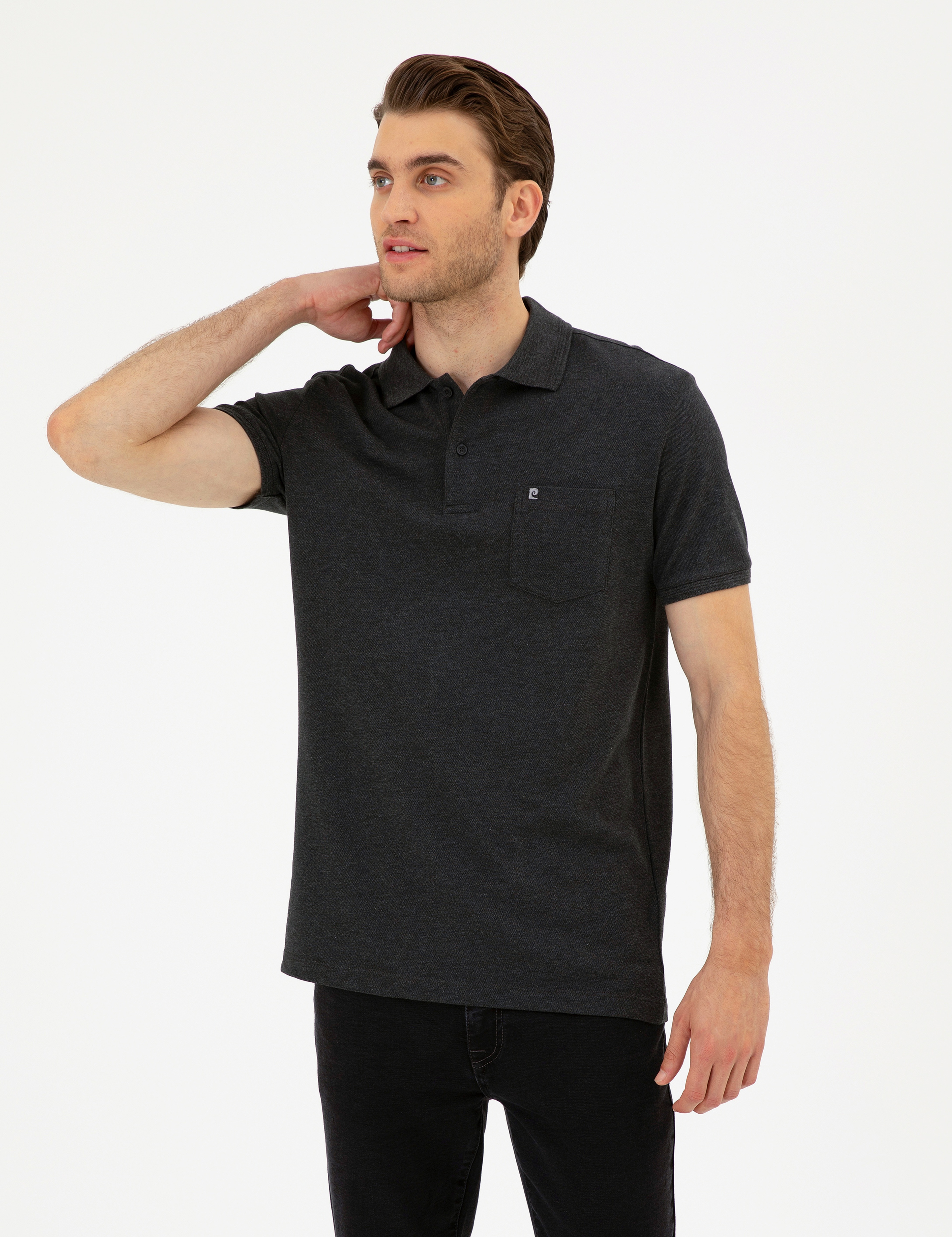 Antrasit Melanj Regular Fit Basic Tişört - Image 1