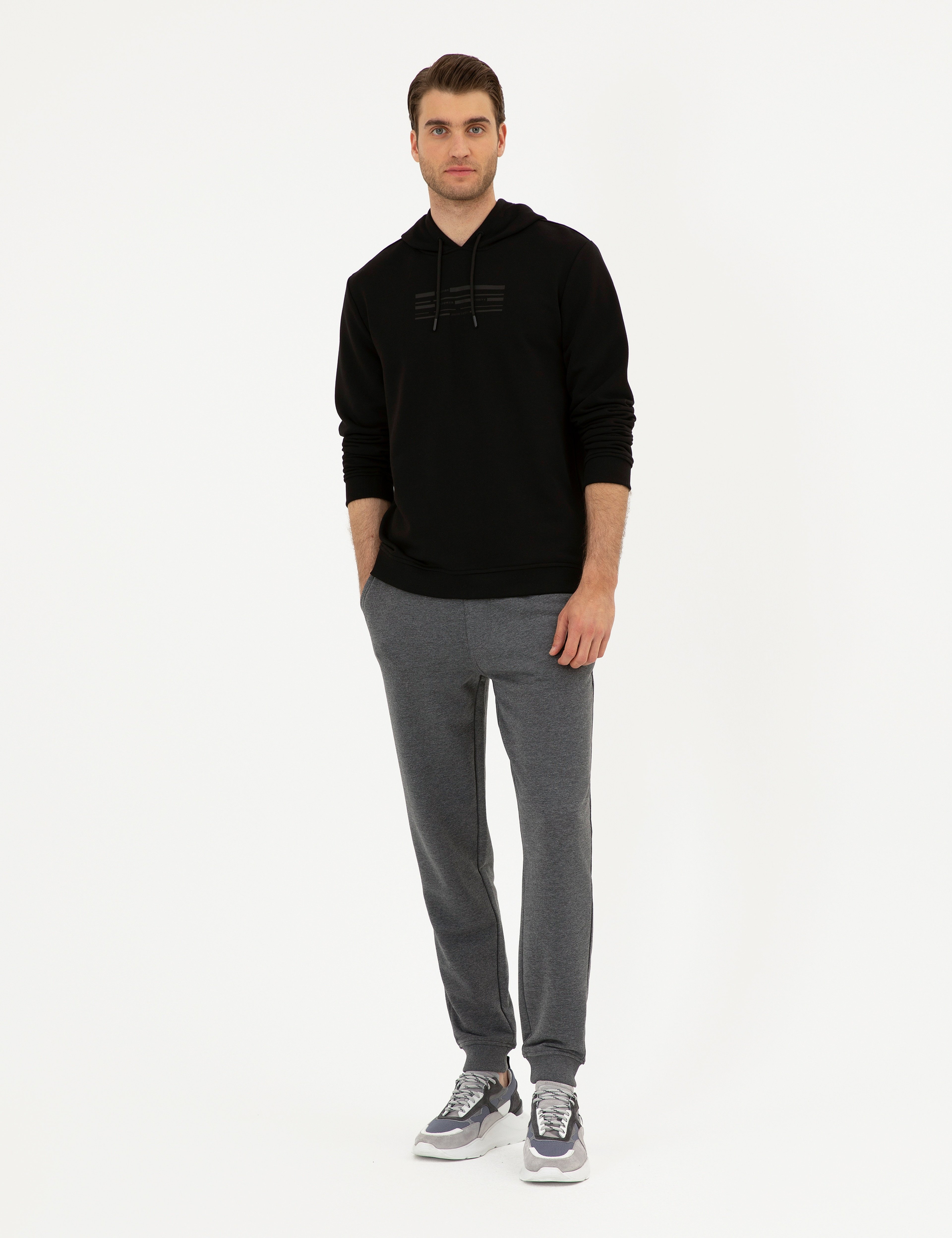 Antrasit Melanj Slim Fit Eşofman Altı