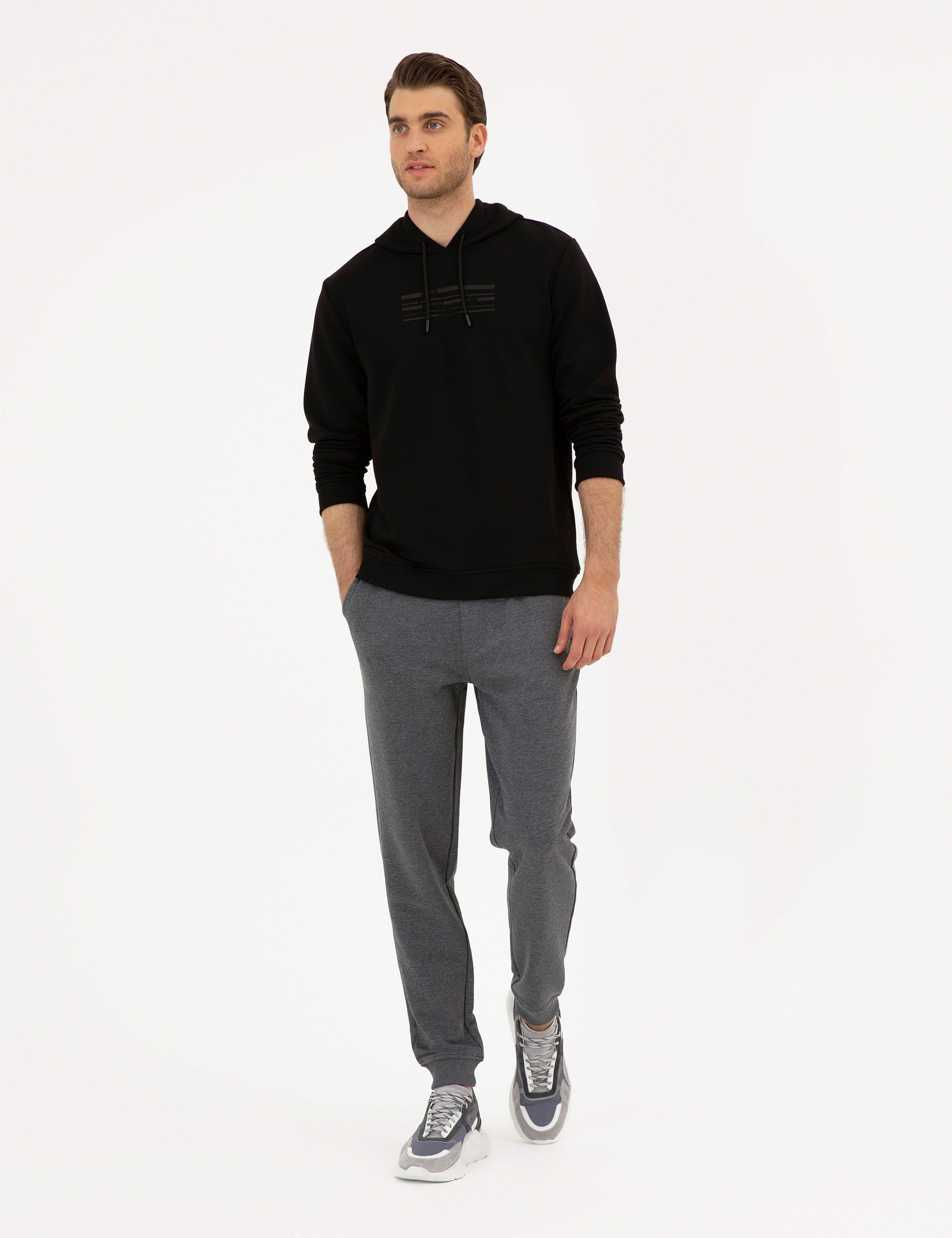 Antrasit Melanj Slim Fit Eşofman Altı