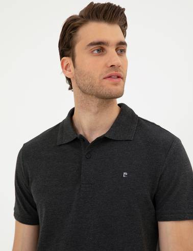 Antrasit Melanj Slim Fit %100 Pamuk Polo Yaka Basic Tişört