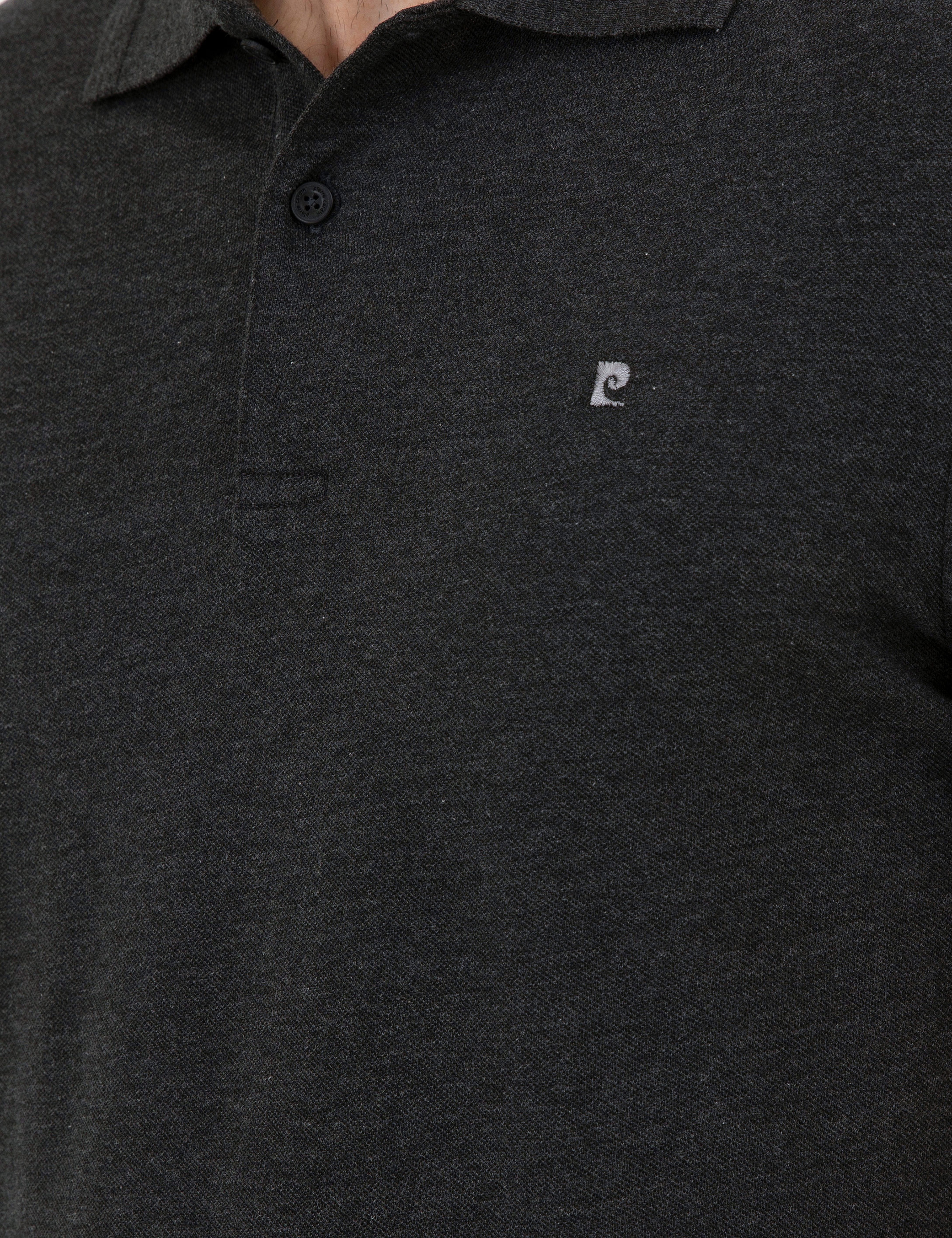 Antrasit Melanj Slim Fit %100 Pamuk Polo Yaka Basic Tişört - Image 7