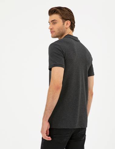 Antrasit Melanj Slim Fit %100 Pamuk Polo Yaka Basic Tişört