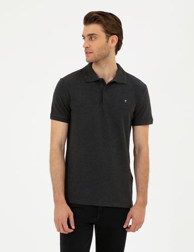 Antrasit Melanj Slim Fit %100 Pamuk Polo Yaka Basic Tişört