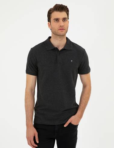 Antrasit Melanj Slim Fit %100 Pamuk Polo Yaka Basic Tişört
